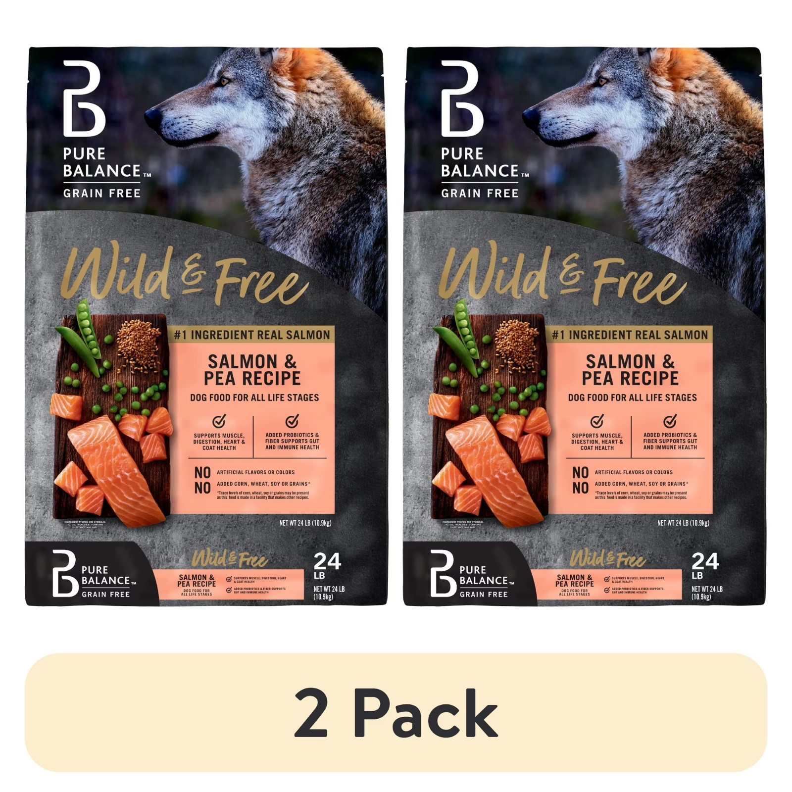 (2 pack) Pure Balance Wild & Free Salmon & Pea Recipe Dry Dog Food, 24 lbs