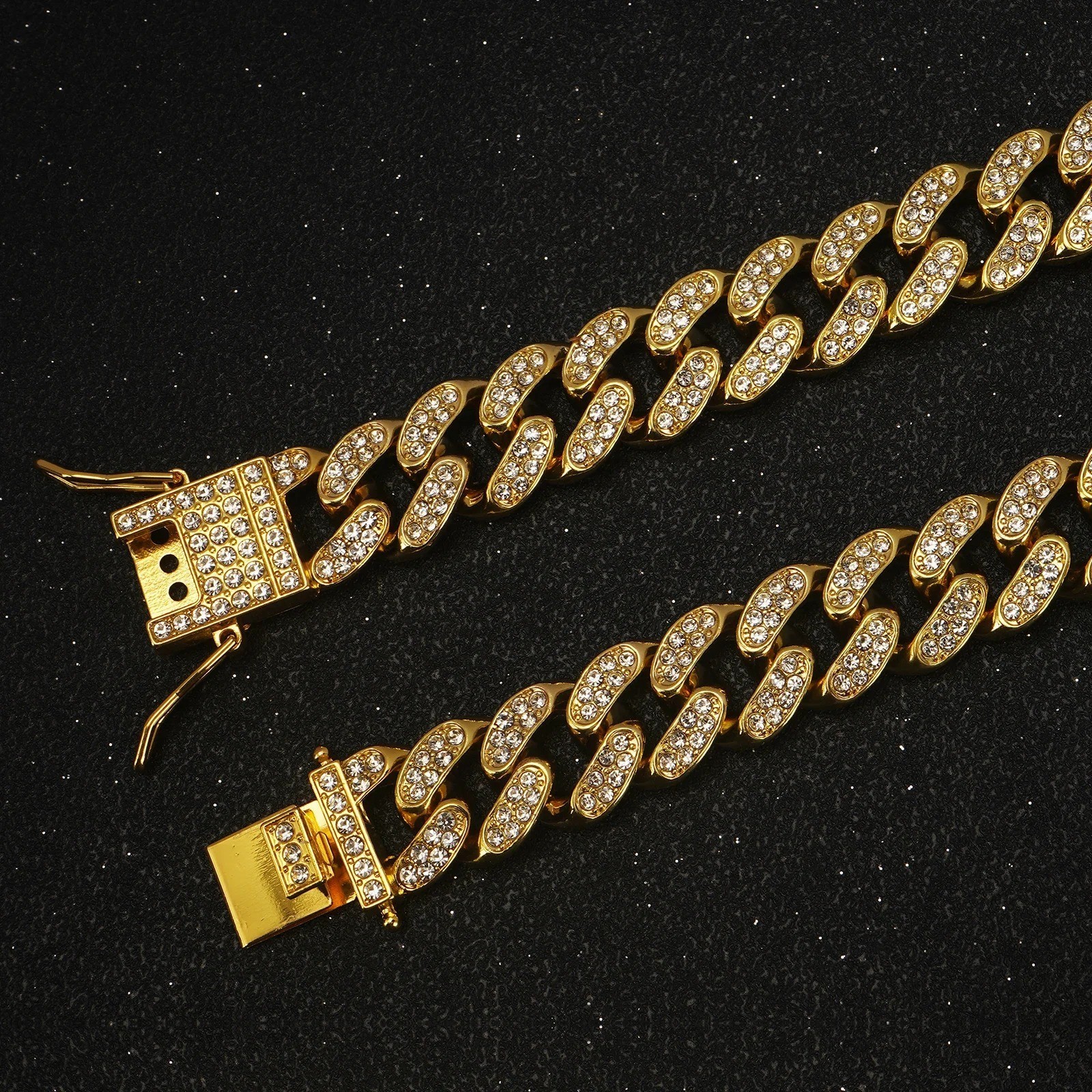 Dog Diamond Cuban Chain Collar Metal Pet Necklace w/ Secure Buckle Cat Jewelry