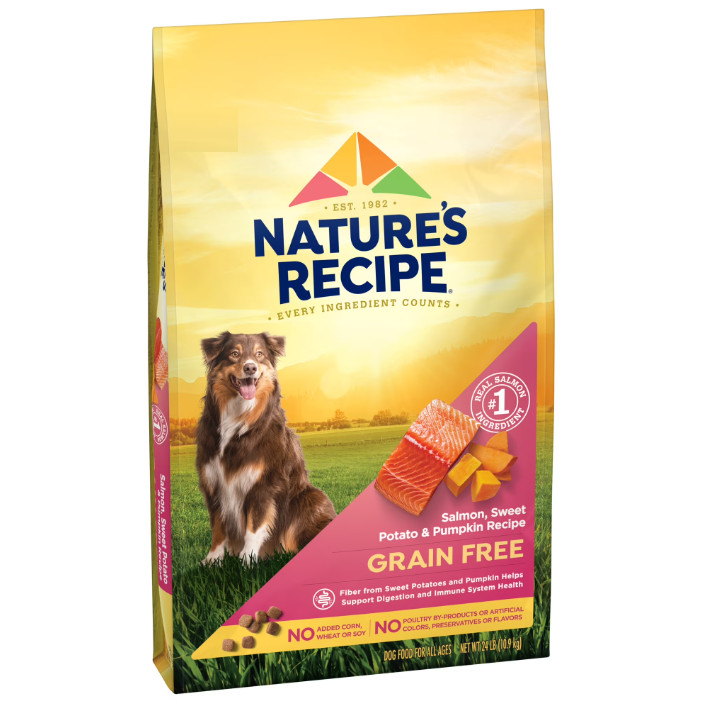 Nature’s Recipe Grain Free Salmon, Sweet Potato & Pumpkin Dry Dog Food, 24 lb Ba