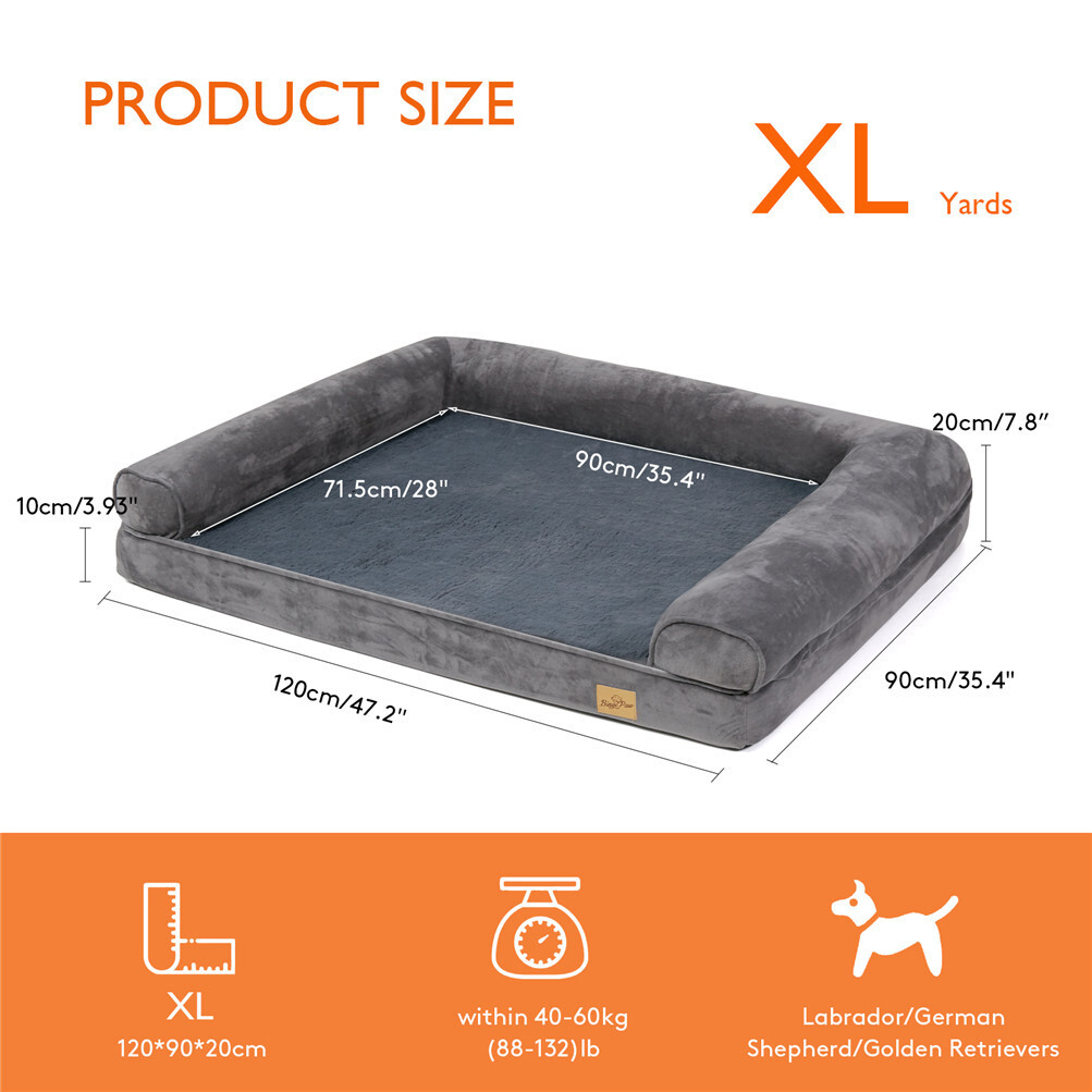 Jumbo Orthopedic Pet Dog Bed Extra Large Dog Bolster Sofa Bed Removable Cover XL