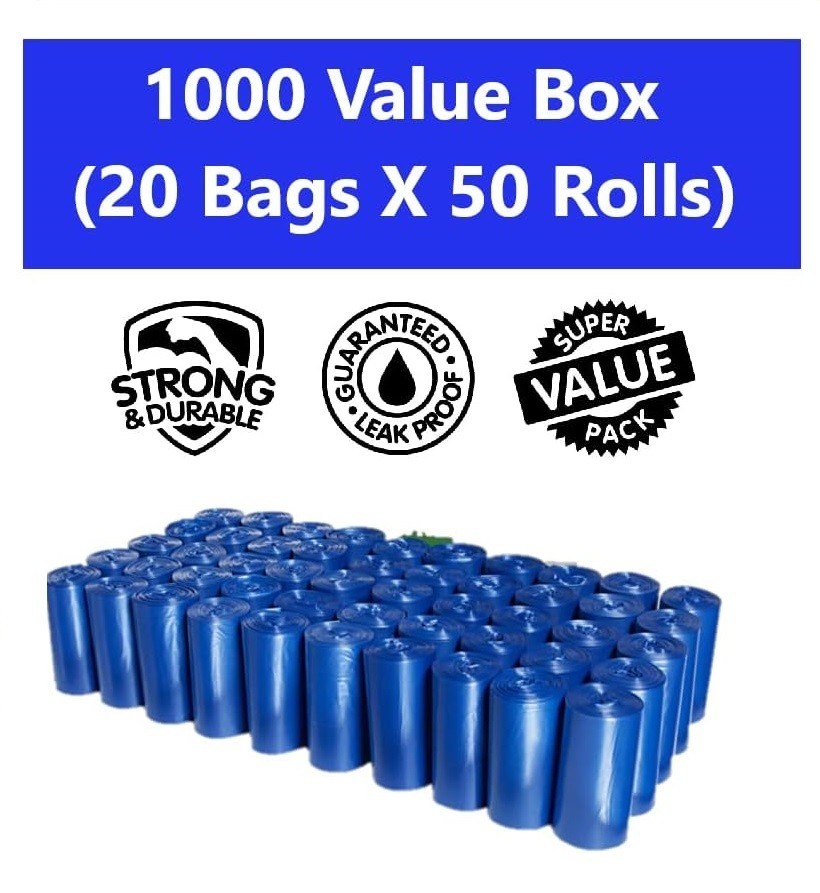 1000 EZ Dog Pickup Poop Bags for Dog Walking, Puppy Waste Bag + Dispenser
