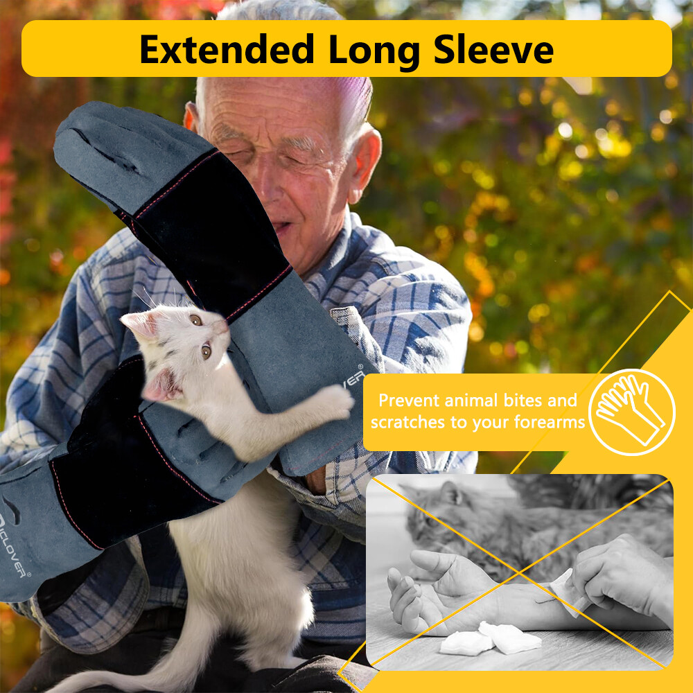 Animal Handling Gloves Bite Proof Leather Sleeve Dog Cat Snake Safety Protector