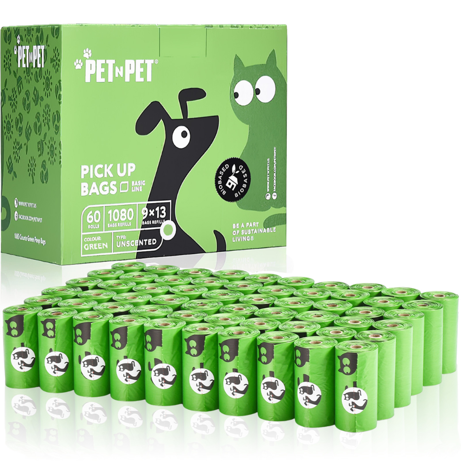 Pet N Pet 1080 Counts Green Poop Bags for Dogs, 38% Plant Based