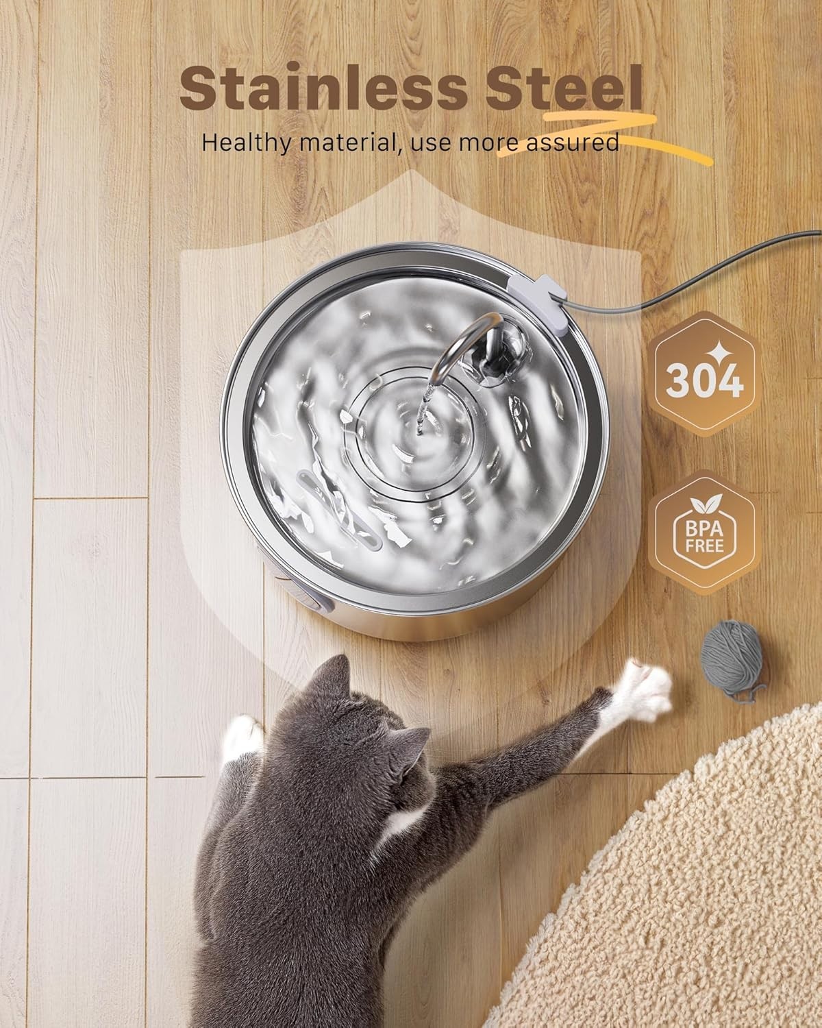 Stainless Steel Cat Water Fountain 3.2L Automatic Dispenser for Pets