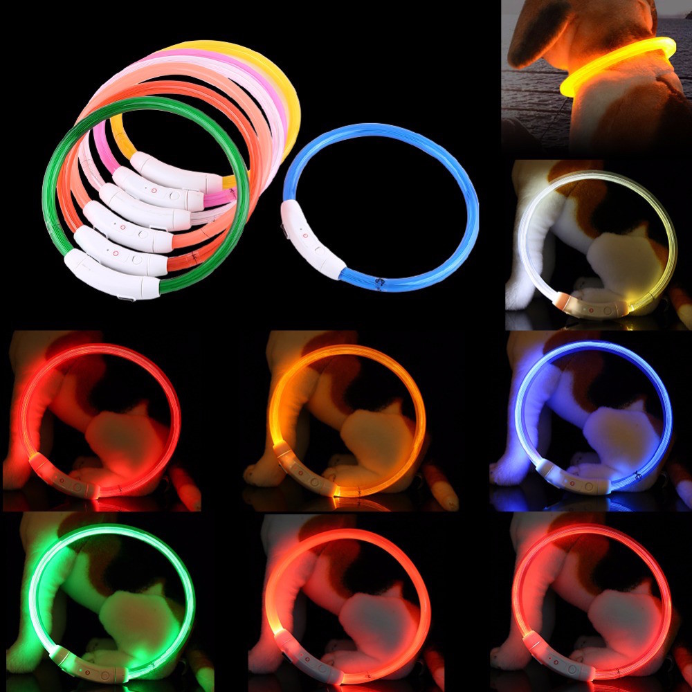 RECHARGEABLE LED Light-up Flash GLOW COLLAR Dog Pet Safety MICRO USB adjustable