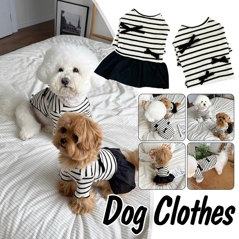 Puppy Spring Summer Short Sleeve Pet Striped Skirt Dog Fashion Clothes.