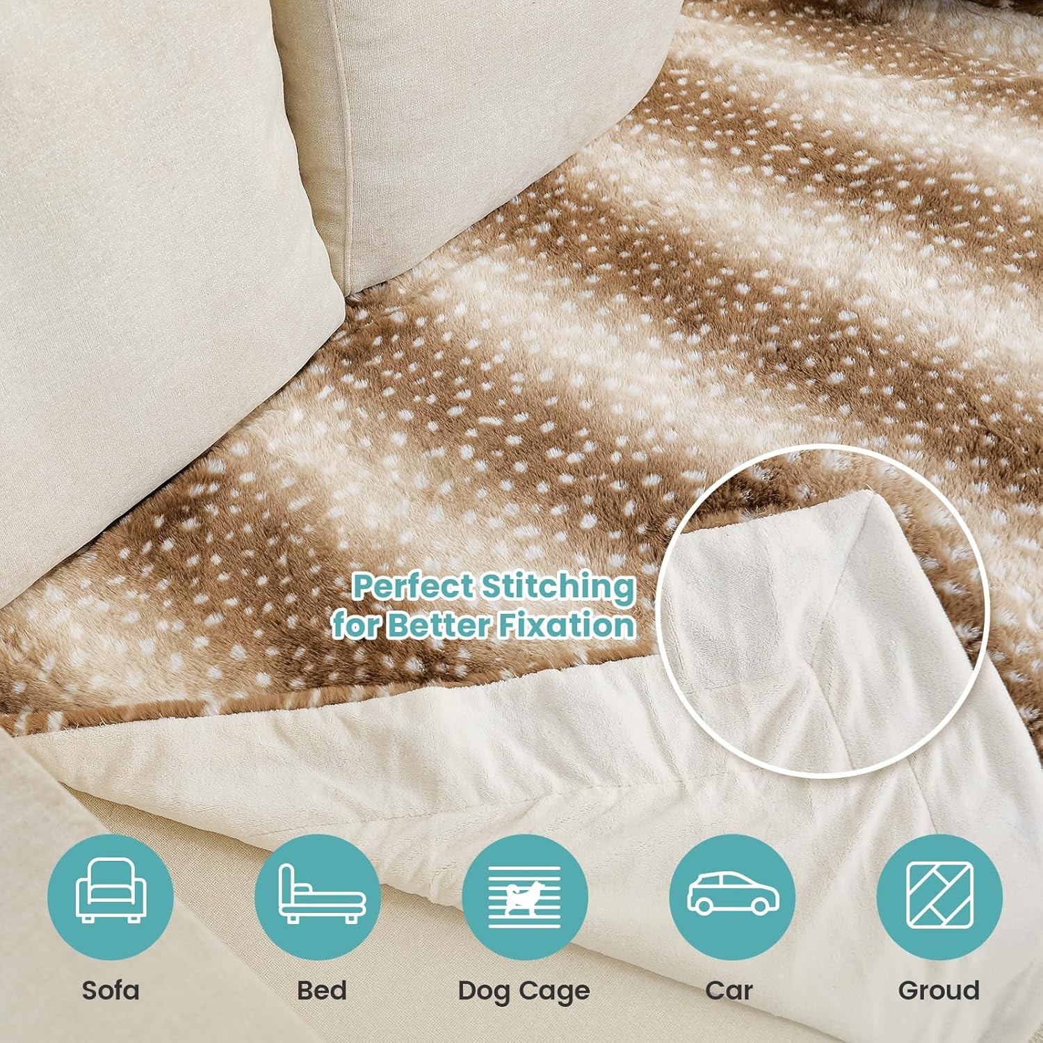 Faux Fur Blanket with Moose Print Waterproof Pet Blanket Size: 50×60 inches