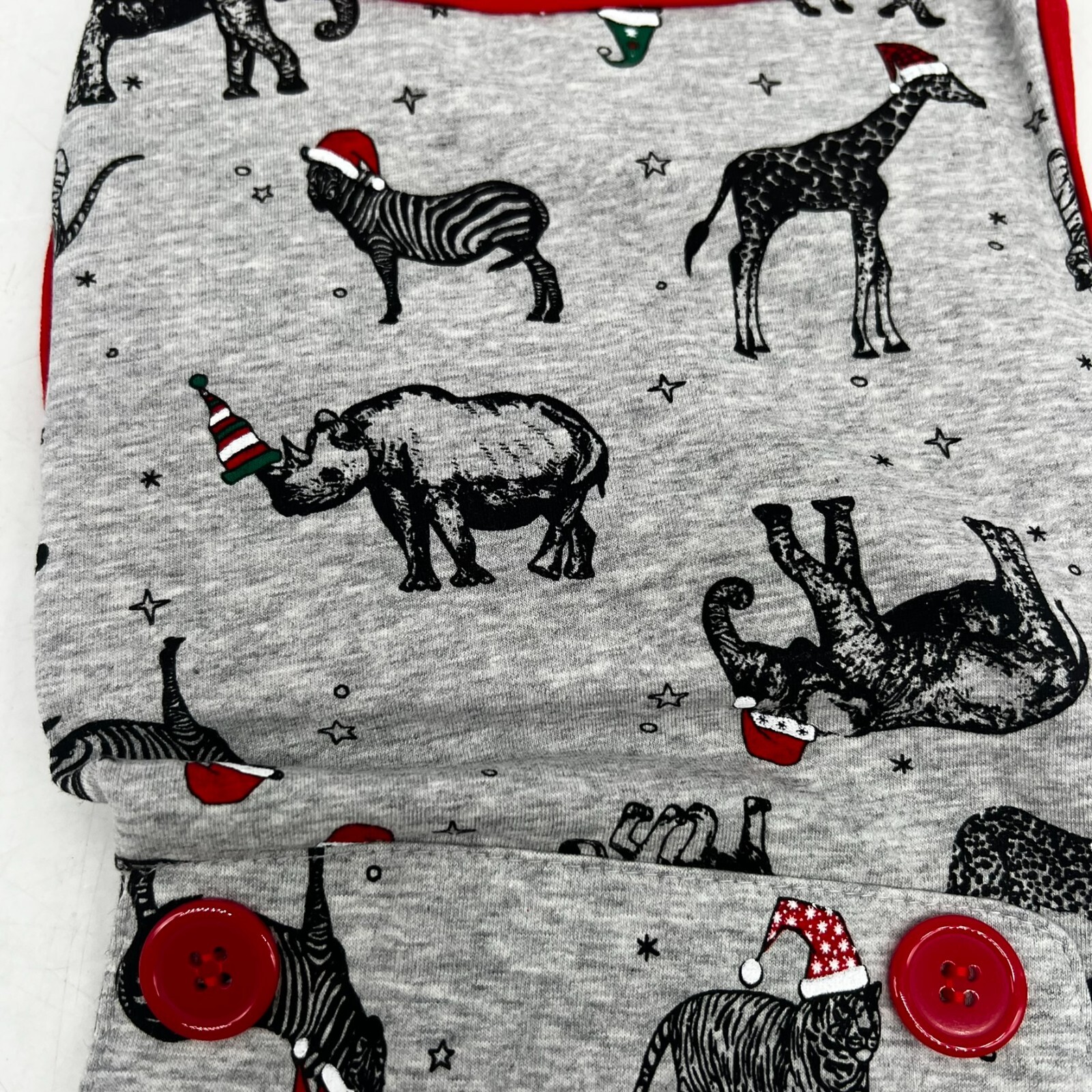 Holiday Merry Christmas Safari Flannel Dog Cat Family Gray Warm Pajamas SZ S