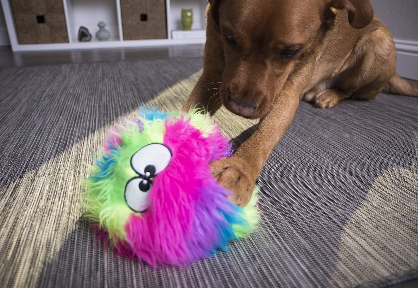 goDog Furballz Rainbow Plush Dog Toy with Chew Guard Technology, Large, Rainbow