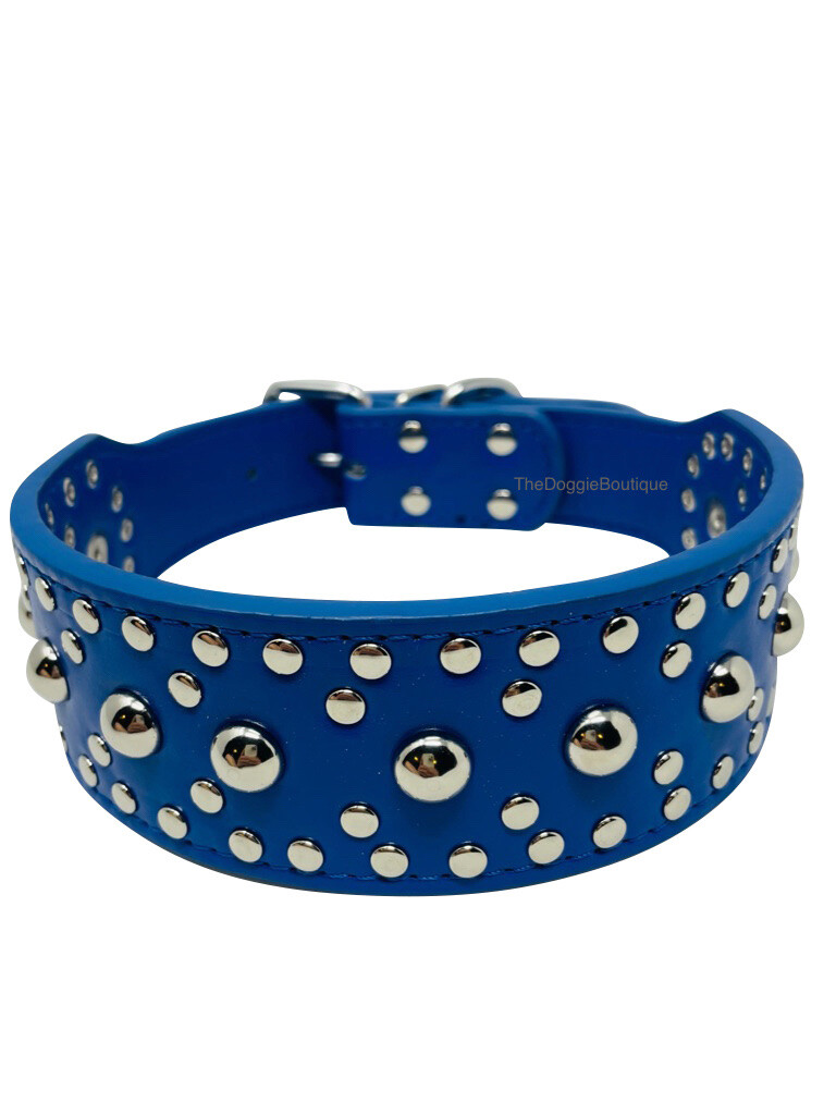 Dog Collar Studded Rivet Adjustable Faux Leather 2″ wide S M L XL 13 Colors