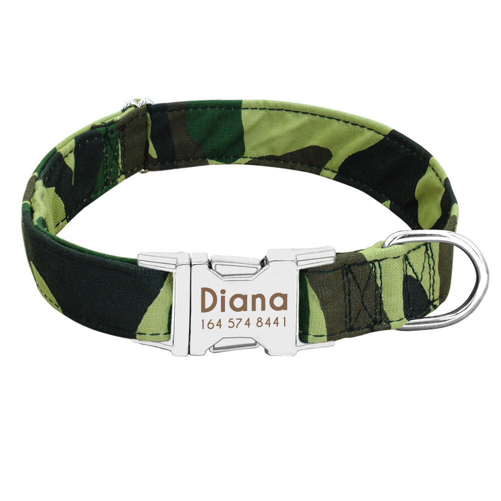 Nylon Cotton Personalized Dog Collar Pet Nameplate Custom Engrave ID Collar Tag