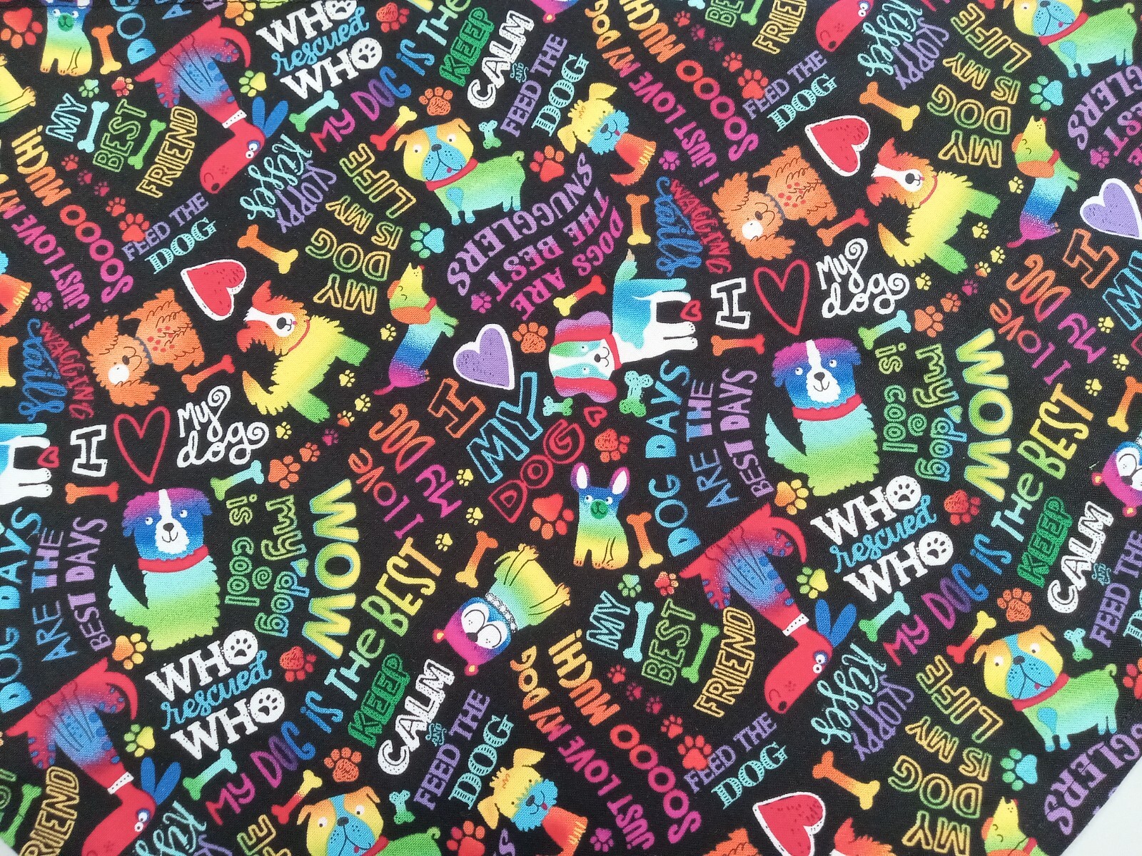 Dog Bandana/Scarf, Paw Prints, Hearts, Bones, Black, Red, Blue, XS, S, M, L
