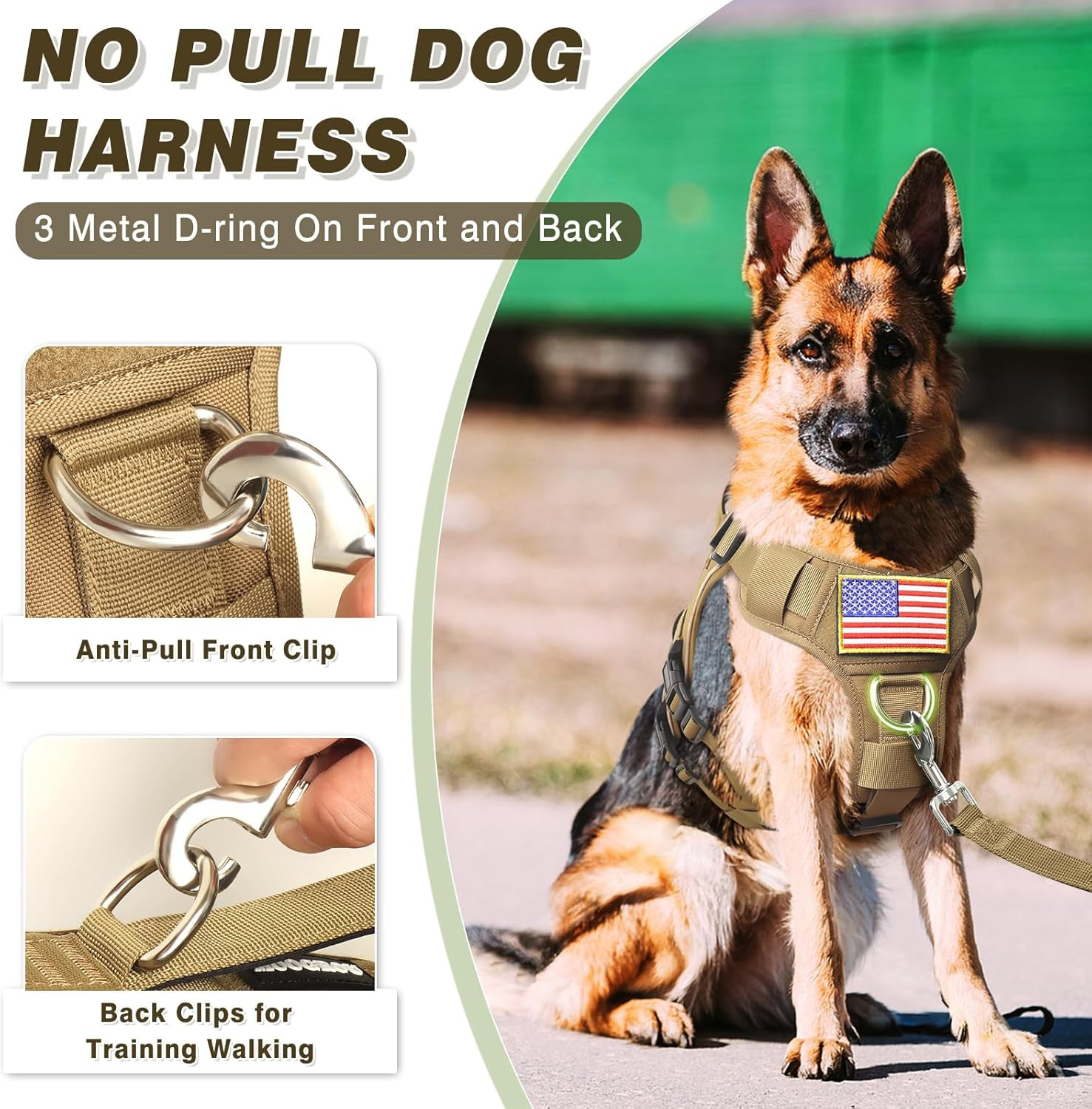 Service Dog Vest and Leash Set,Heavy Duty Tactical Dog Harness with Metal Buckle