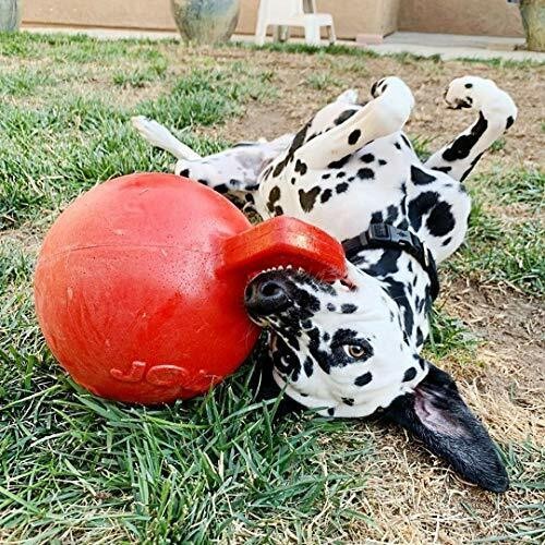 Jolly Pets Tug-N-Toss 10 inch Red Rubber Ball with Handle Chew Toy for Dogs