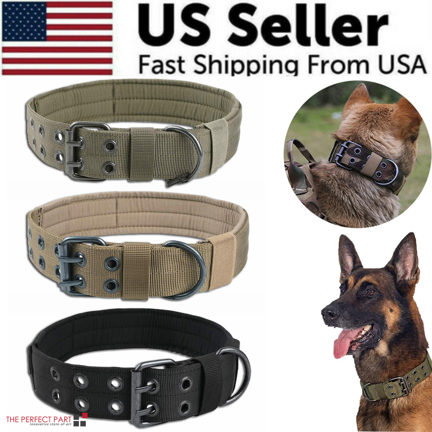 Tactical Heavy Duty Nylon Large Dog Collar K9 Military Metal Buckle Adjustable