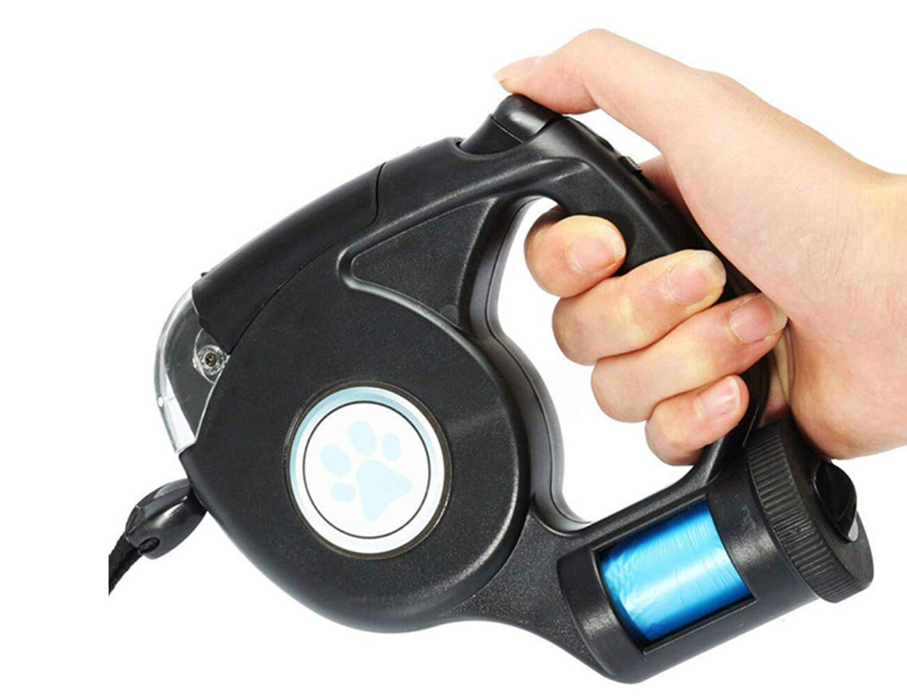 3 In 1 Retractable Dog Leash with LED Flashlight & Bag Dispenser