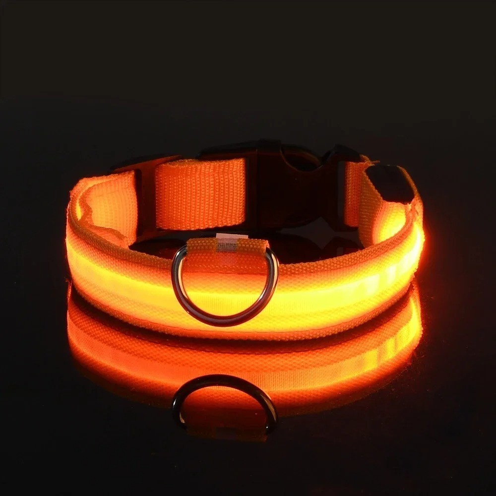 LED Adjustable Dog Collar Blinking Night Flashing Light Up Glow Pets Safety USA