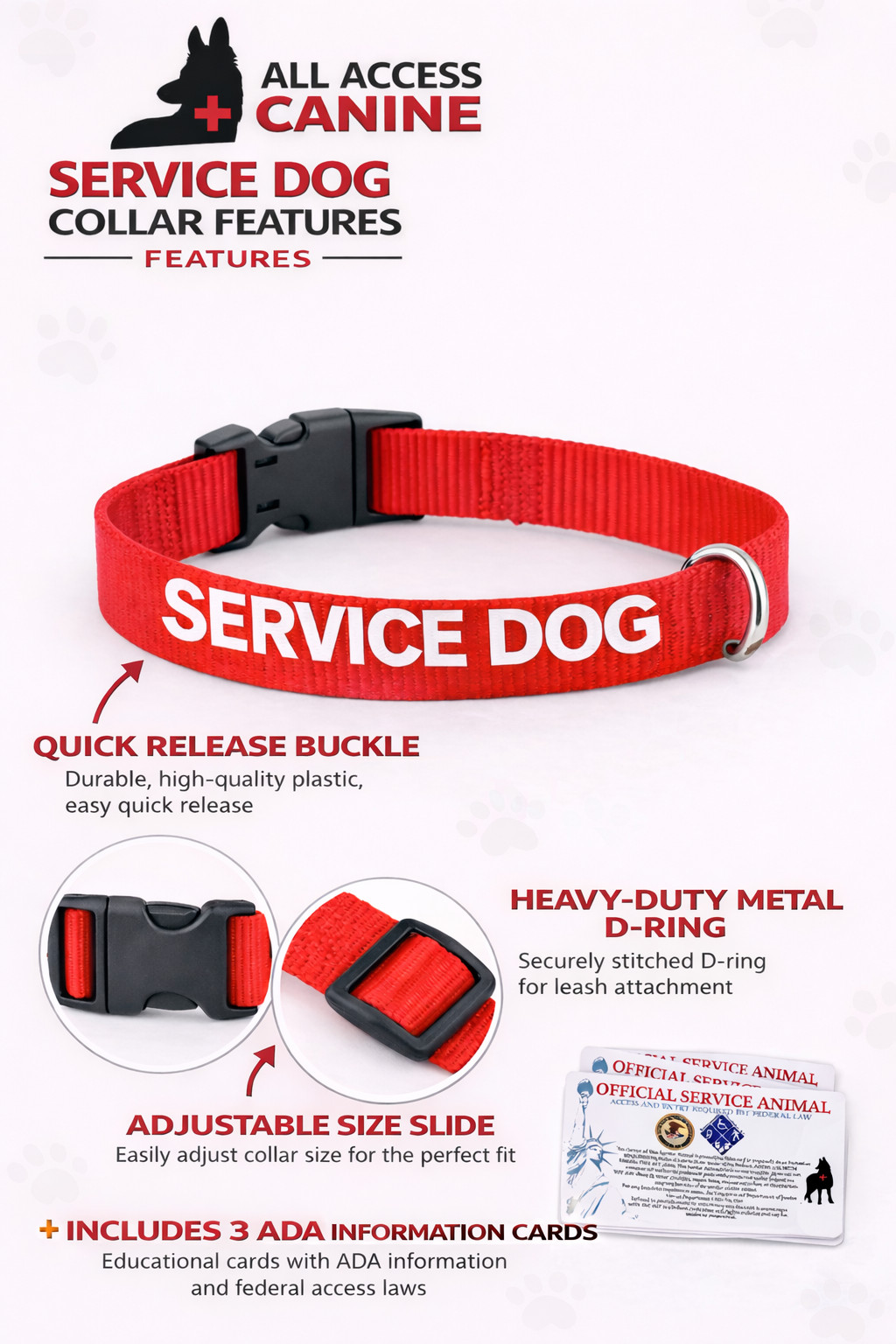 Service Dog Collar – Support Dog Collar ESA Animal Dog Harness ALL ACCESS CANINE