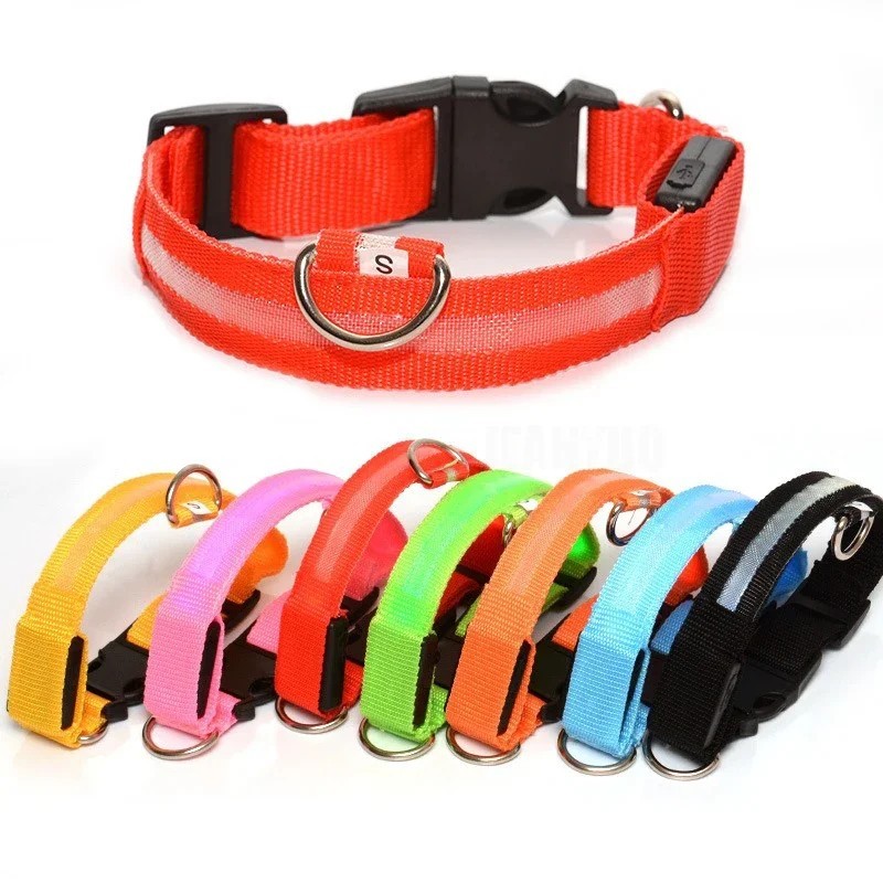 LED Adjustable Dog Collar Blinking Flashing Light Up Glow Pets Safety Waterproof
