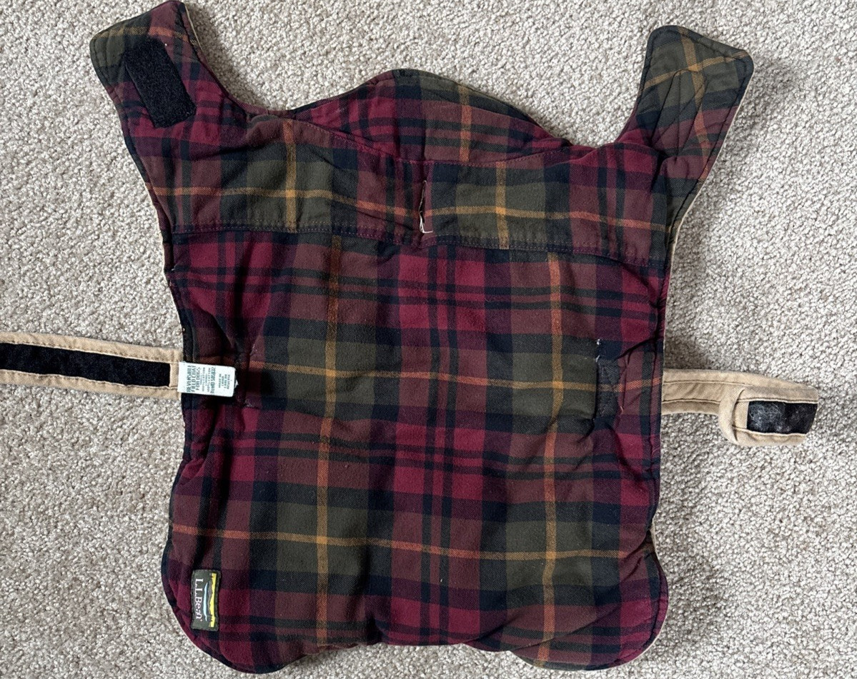 LL Bean Dog Reversible Field Coat Jacket Tan/Plaid Flannel Cotton Item 505832