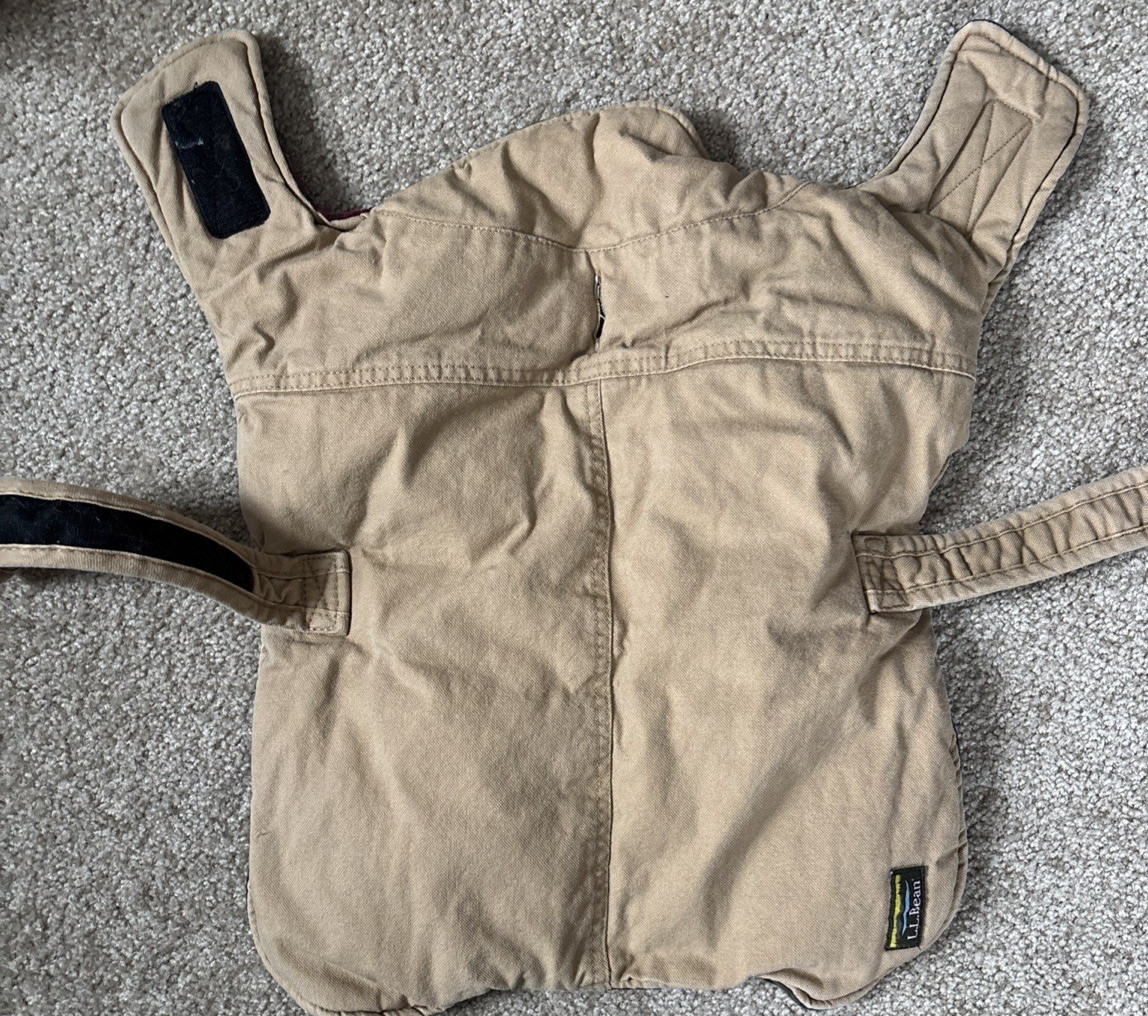 LL Bean Dog Reversible Field Coat Jacket Tan/Plaid Flannel Cotton Item 505832
