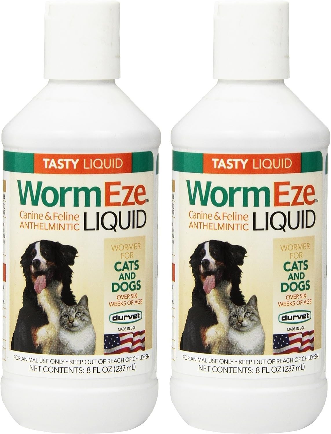 New Wormeze Liquid for Dogs and Cats, Wormer, worms, 8 Oz Bottle Pack of 2