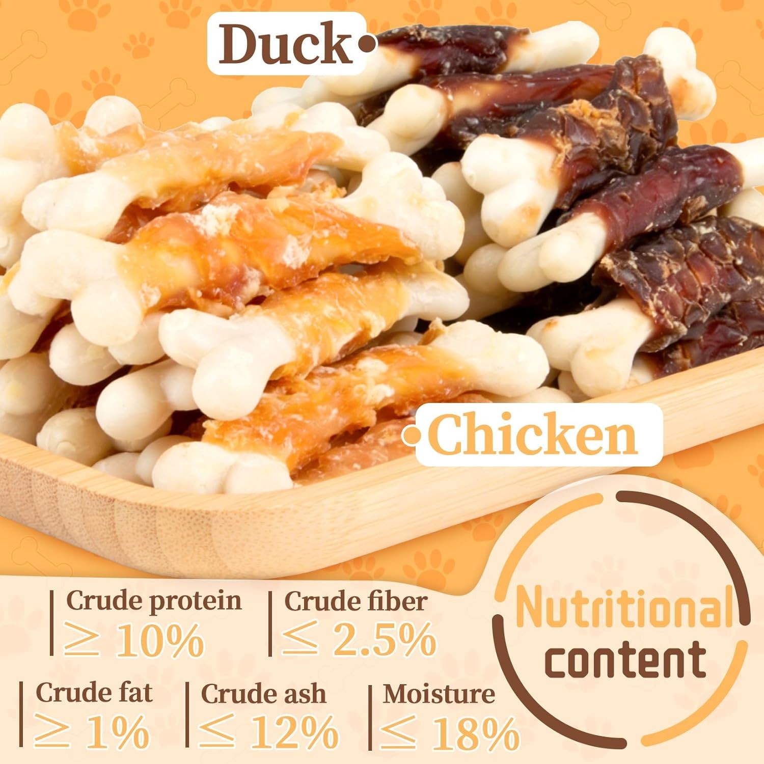 Dog Treats, Chicken, Duck Wrapped Calcium Bones Without Rawhide Training Treats