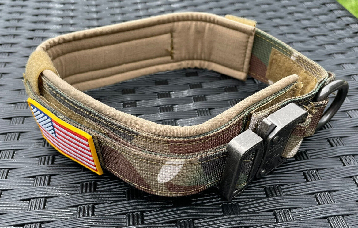 American Flag Tactical Dog Collar Service Canine Training K9 Metal American Flag