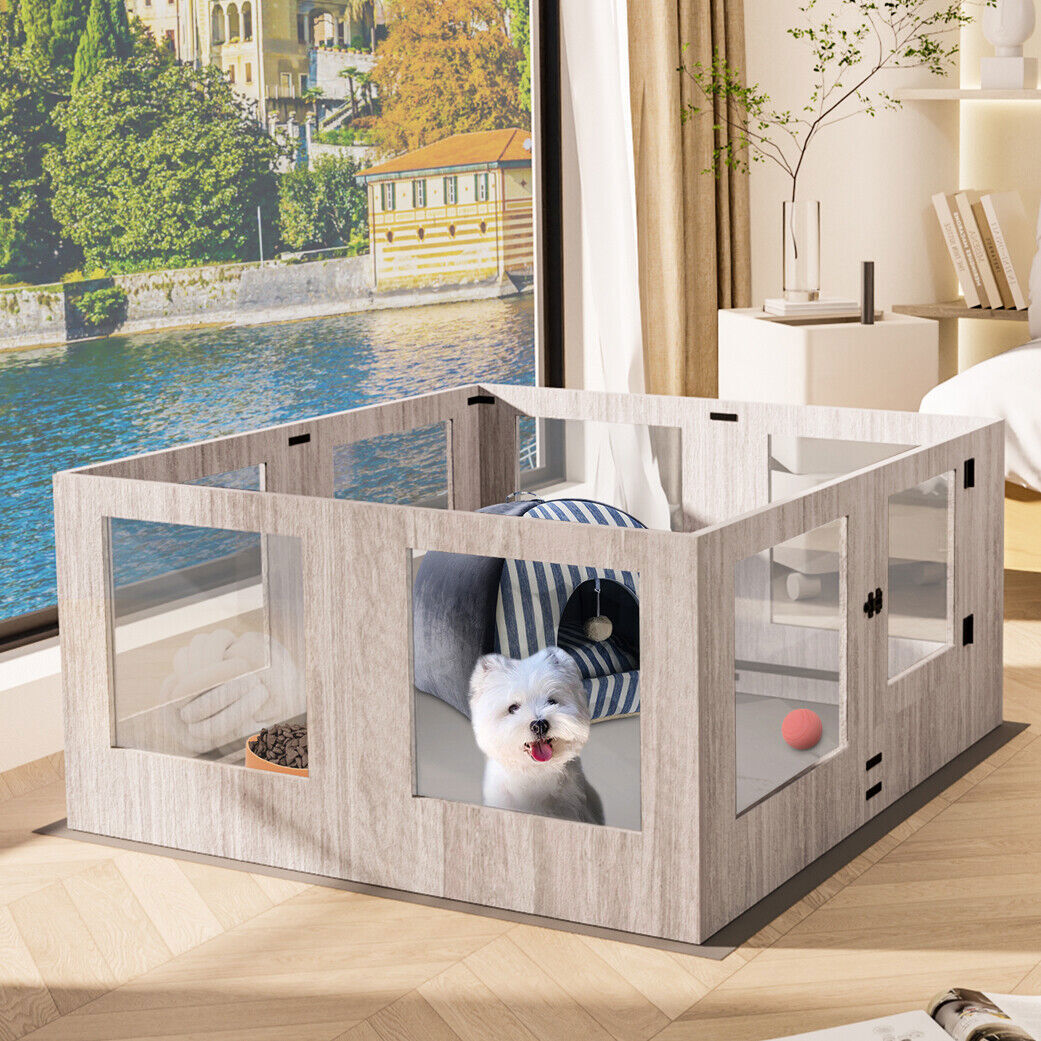 XXXL Large Tempered Glass Pet Whelping Playpen Dog Pen Box with Protective Ledge