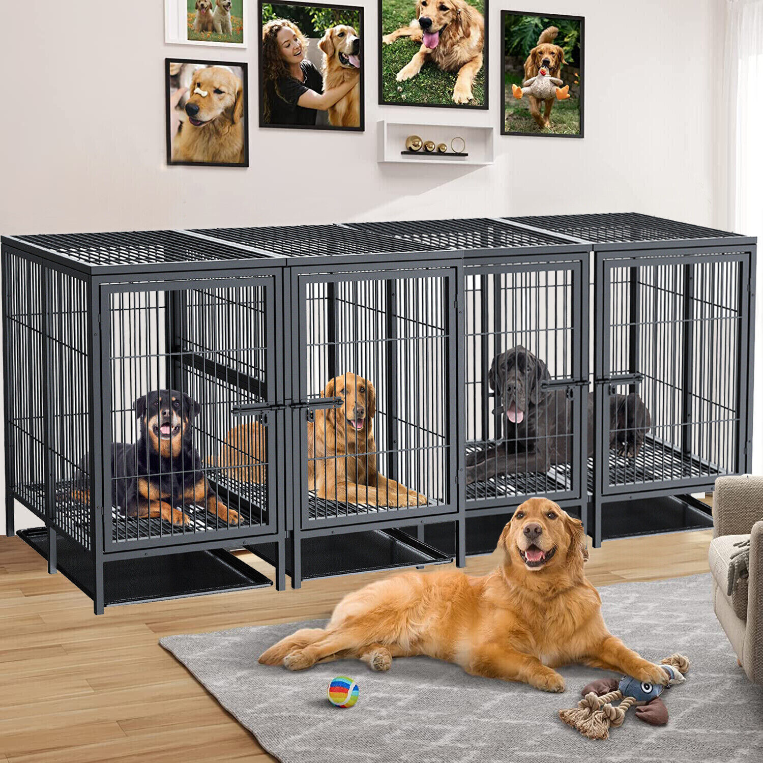 XXXL Super Premium Dog Cage Strong Metal Crate Pet Kennel Partition for 2 Dogs
