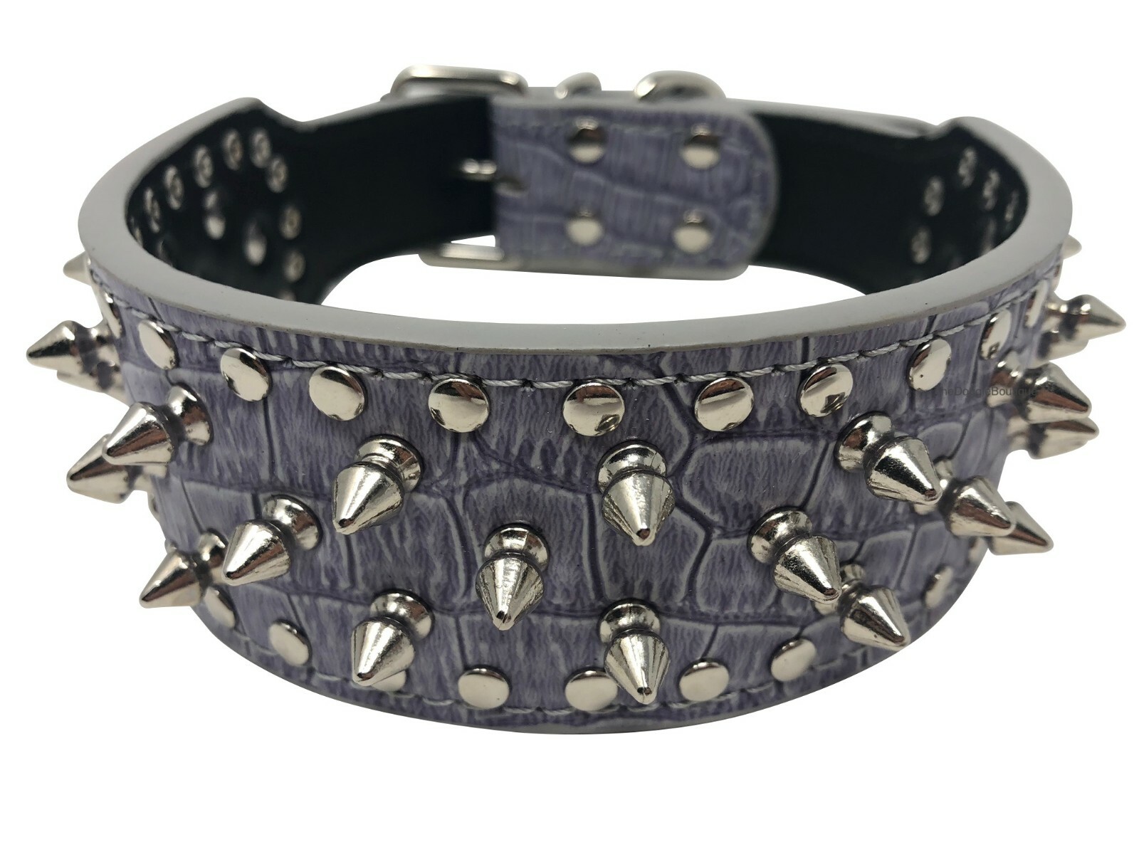 Dog Collar Studded Spikes Rivet Adjustable Faux Leather 2″ wide S M L XL