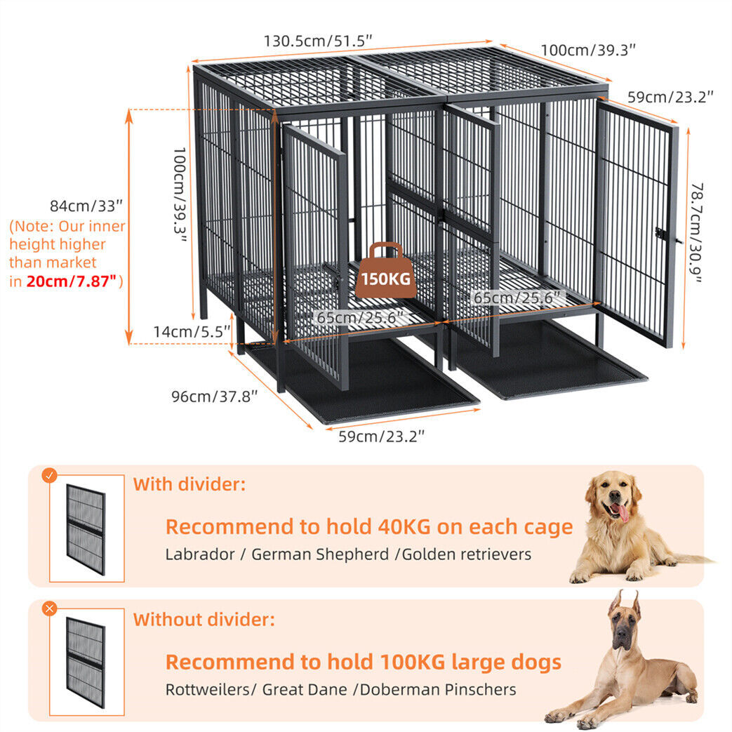 XXXL Super Premium Dog Cage Strong Metal Crate Pet Kennel Partition for 2 Dogs