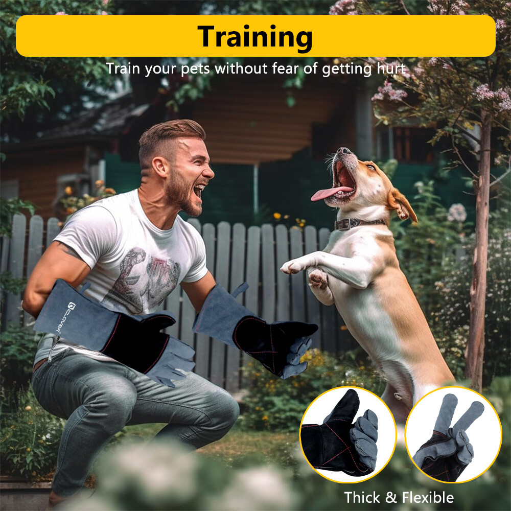 Animal Handling Gloves Bite Proof Leather Sleeve Dog Cat Snake Safety Protector