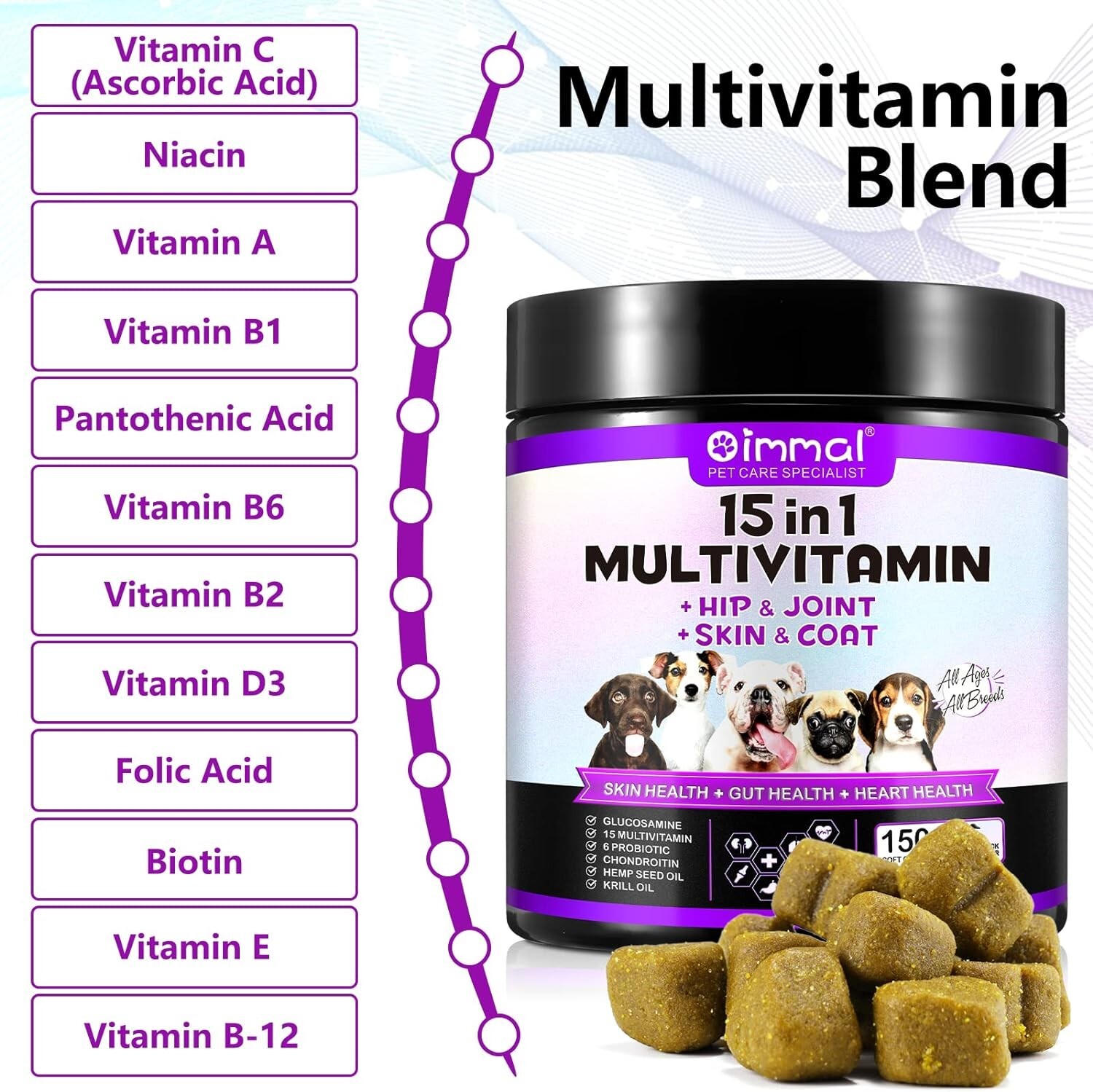15 in 1 Dog Multivitamins and Supplements, Dog Hip and Joint Supplement,150 Chew