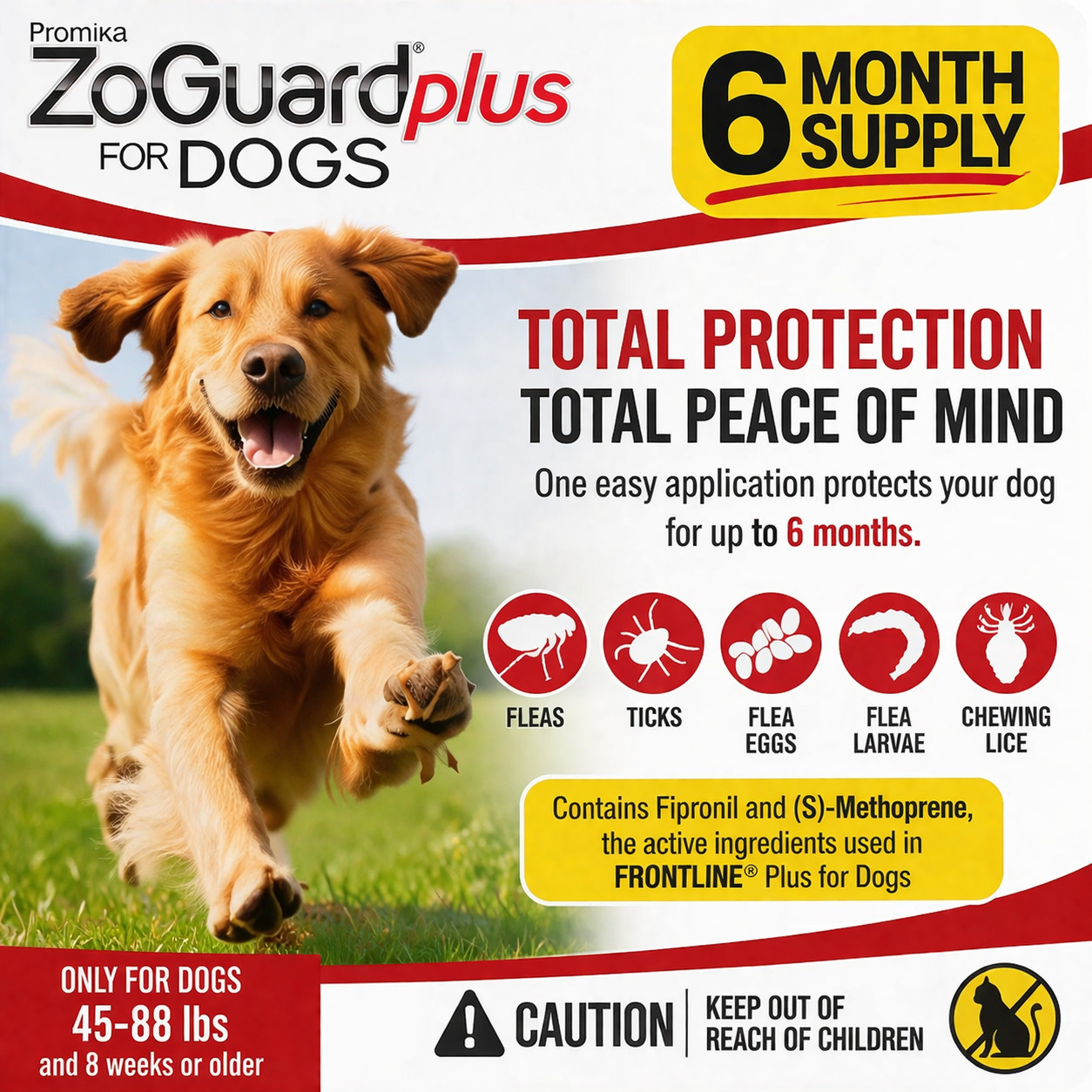 ZoGuard Plus Preventative Flea Treatment Tick for Large XL Dog 45-88 lb 6 Months