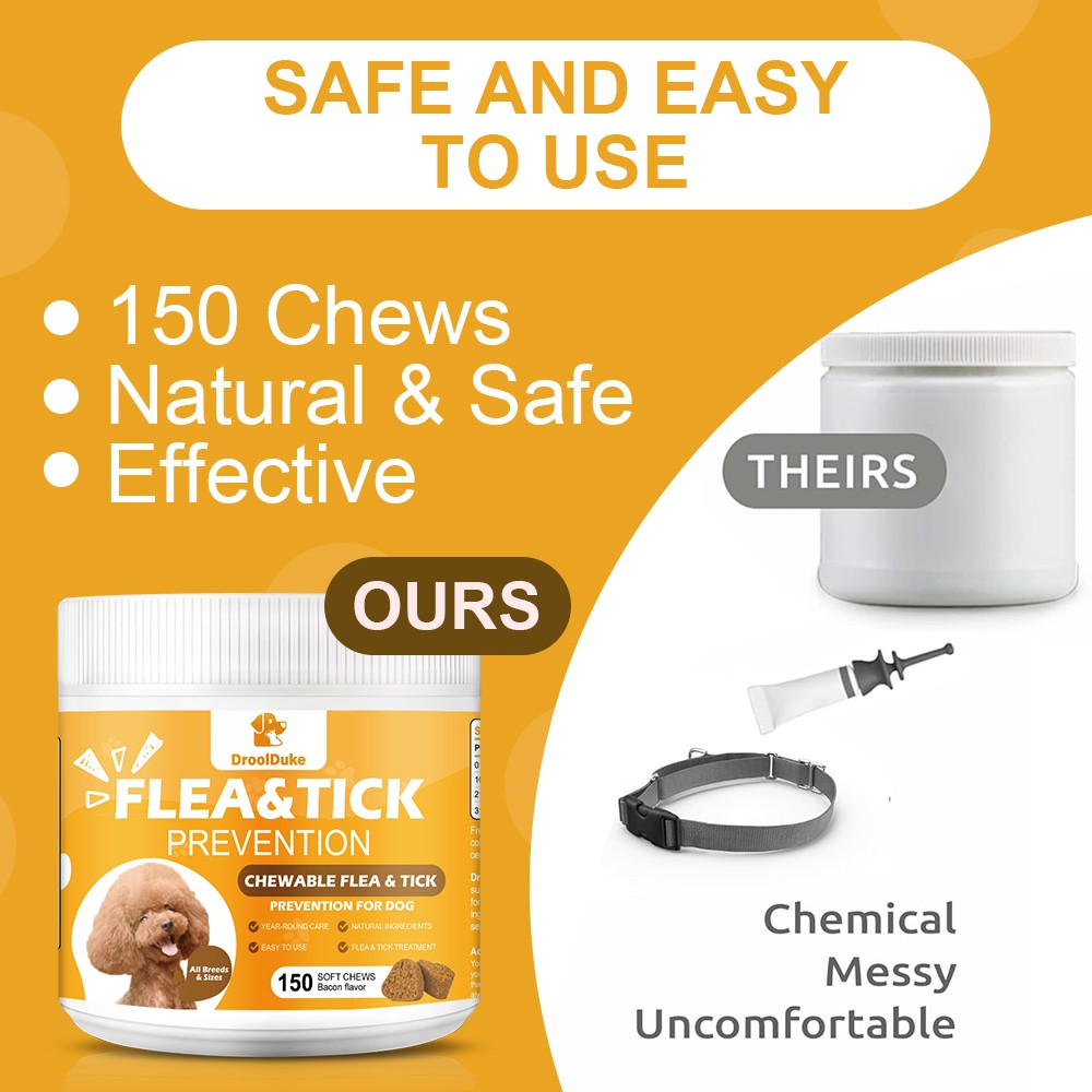 Natural Flea & Tick Prevention Chewable Tablets for Dogs,150 Chews Bacon Flavor
