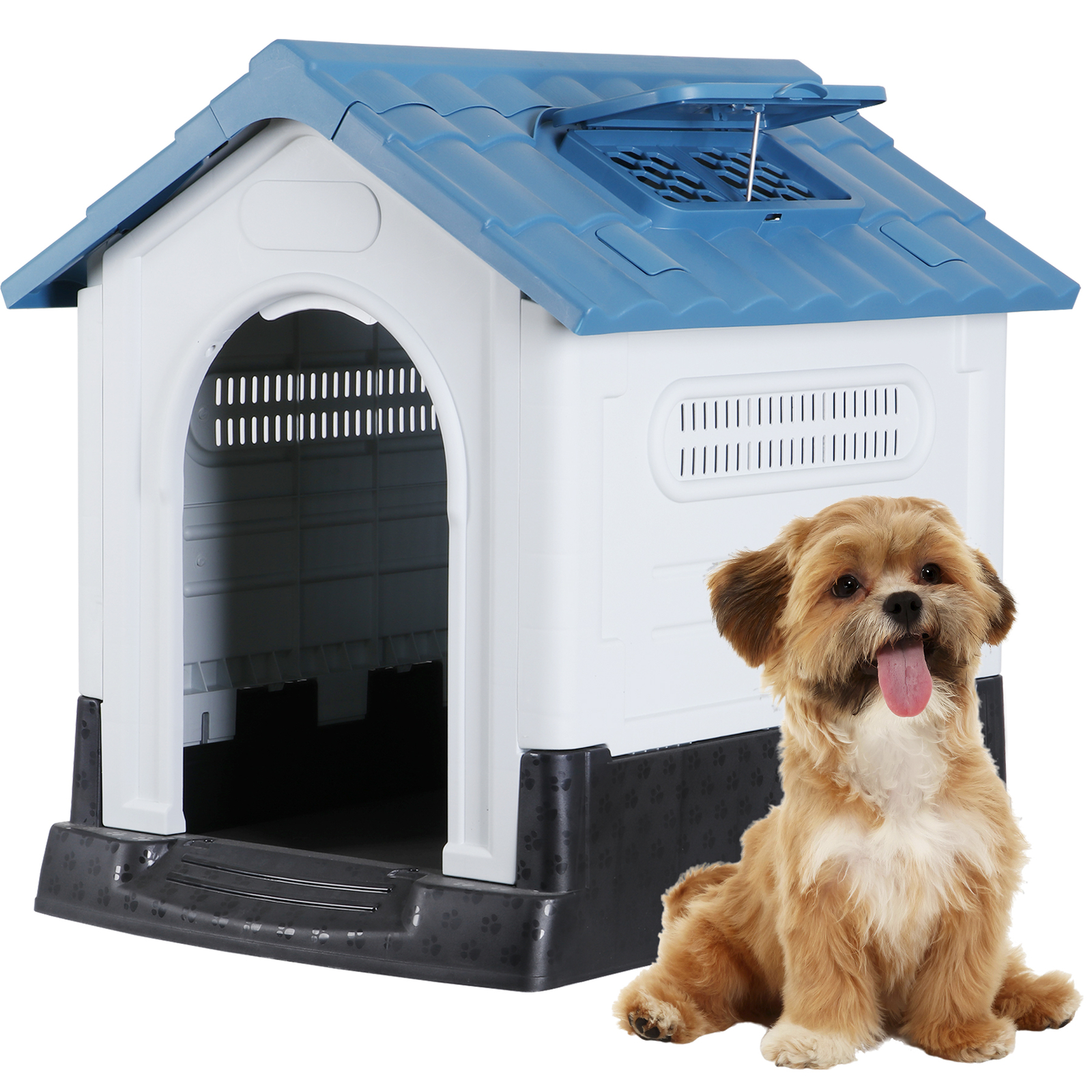 Dog House Indoor Outdoor Ventilate Waterproof Pet Plastic W/ Adjustable Skylight