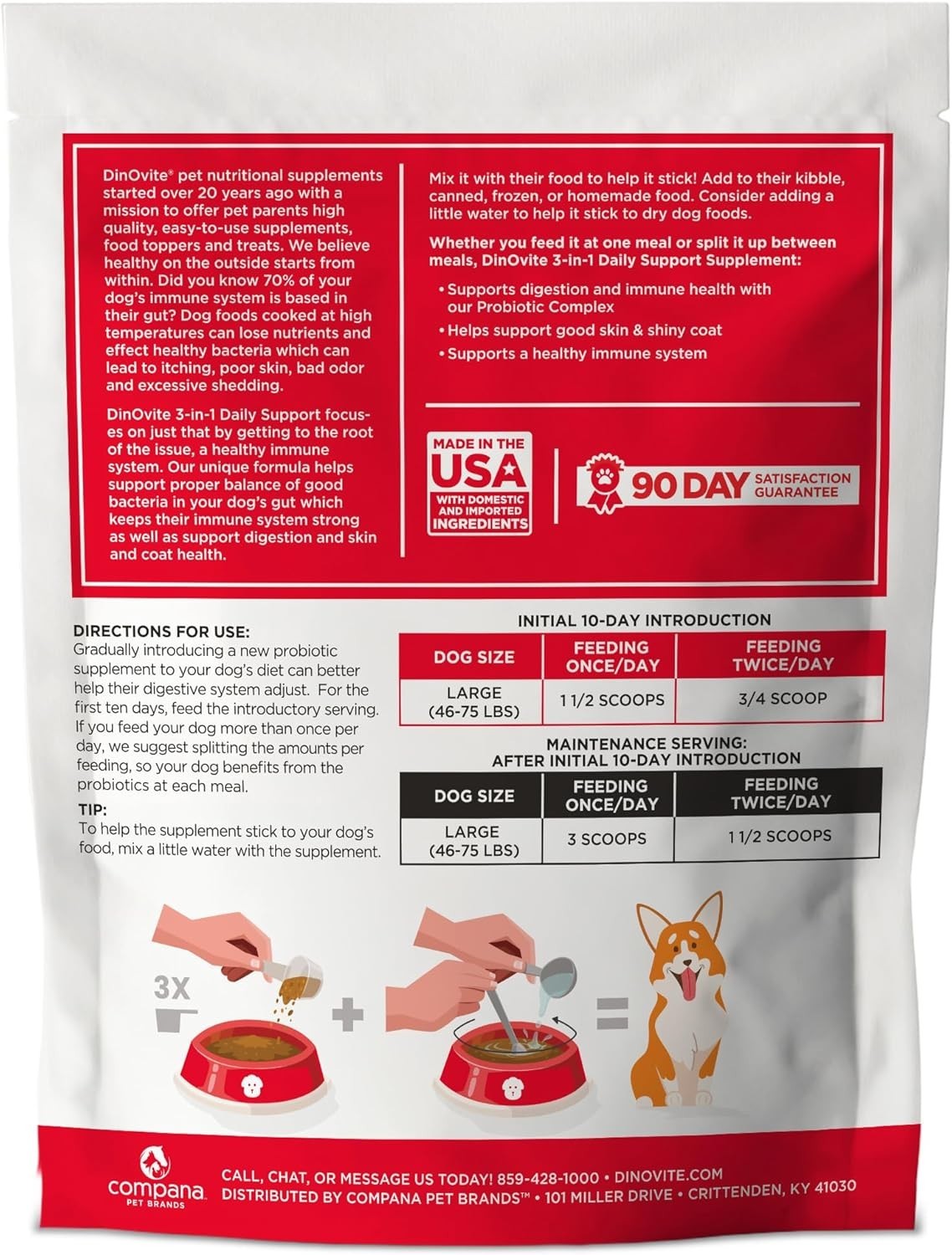 Dinovite for Large Dogs, 3-In-1 Probiotic Supplement Dogs 45-75 lbs USA SELLER