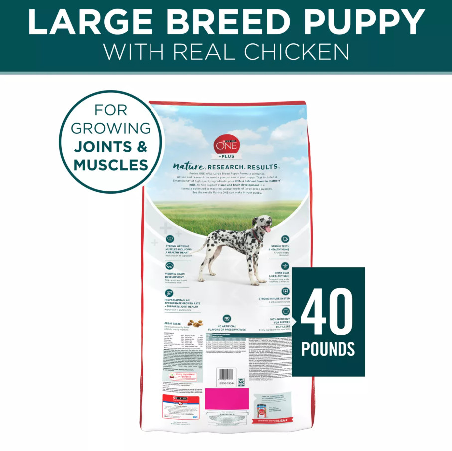 Purina ONE Plus Large Breed Puppy Formula with Chicken Dry Dog Food, 40 lb Bag