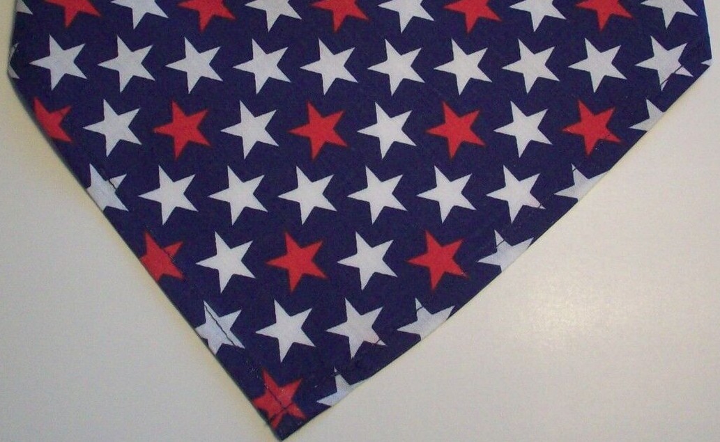 Dog Bandana/Scarf, Tie On, Patriotic, Stars, Red. White, Blue, XS, S, M, L