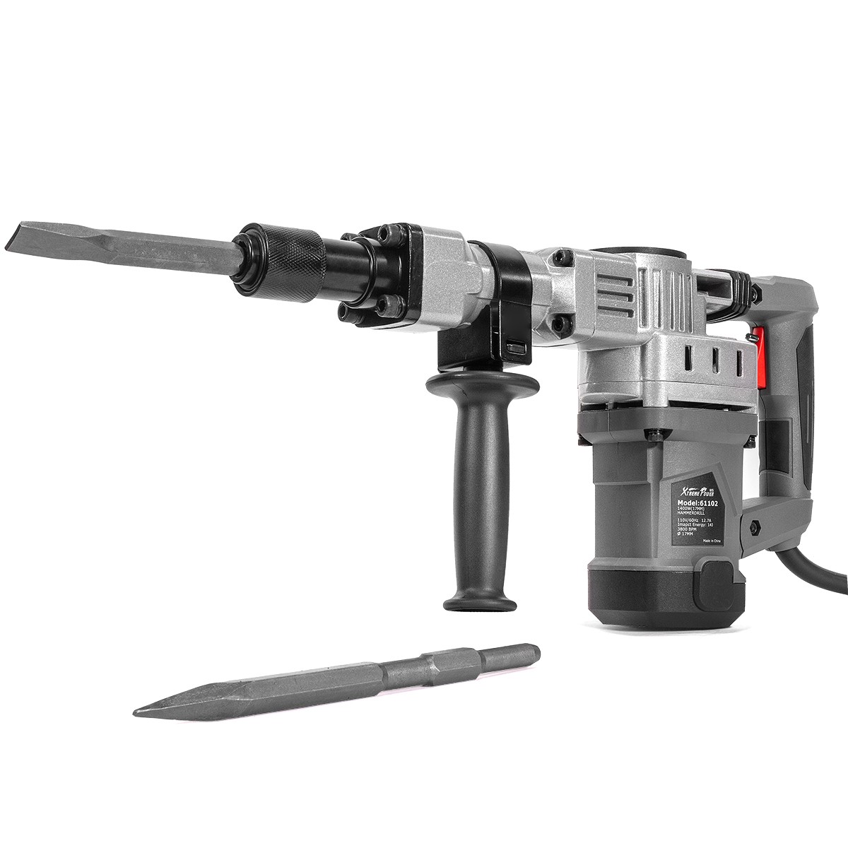 3800BPM 1-1/2″ Electric Demolition Jack Hammer Concrete Breaker W/ Hex Chisels