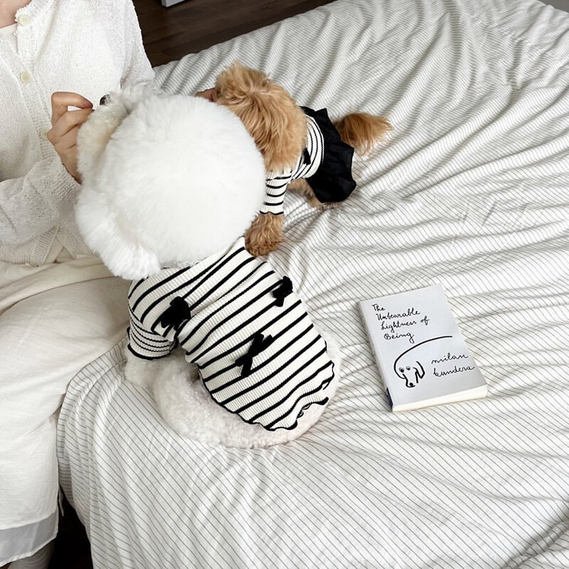 Puppy Spring Summer Short Sleeve Pet Striped Skirt Dog Fashion Clothes.