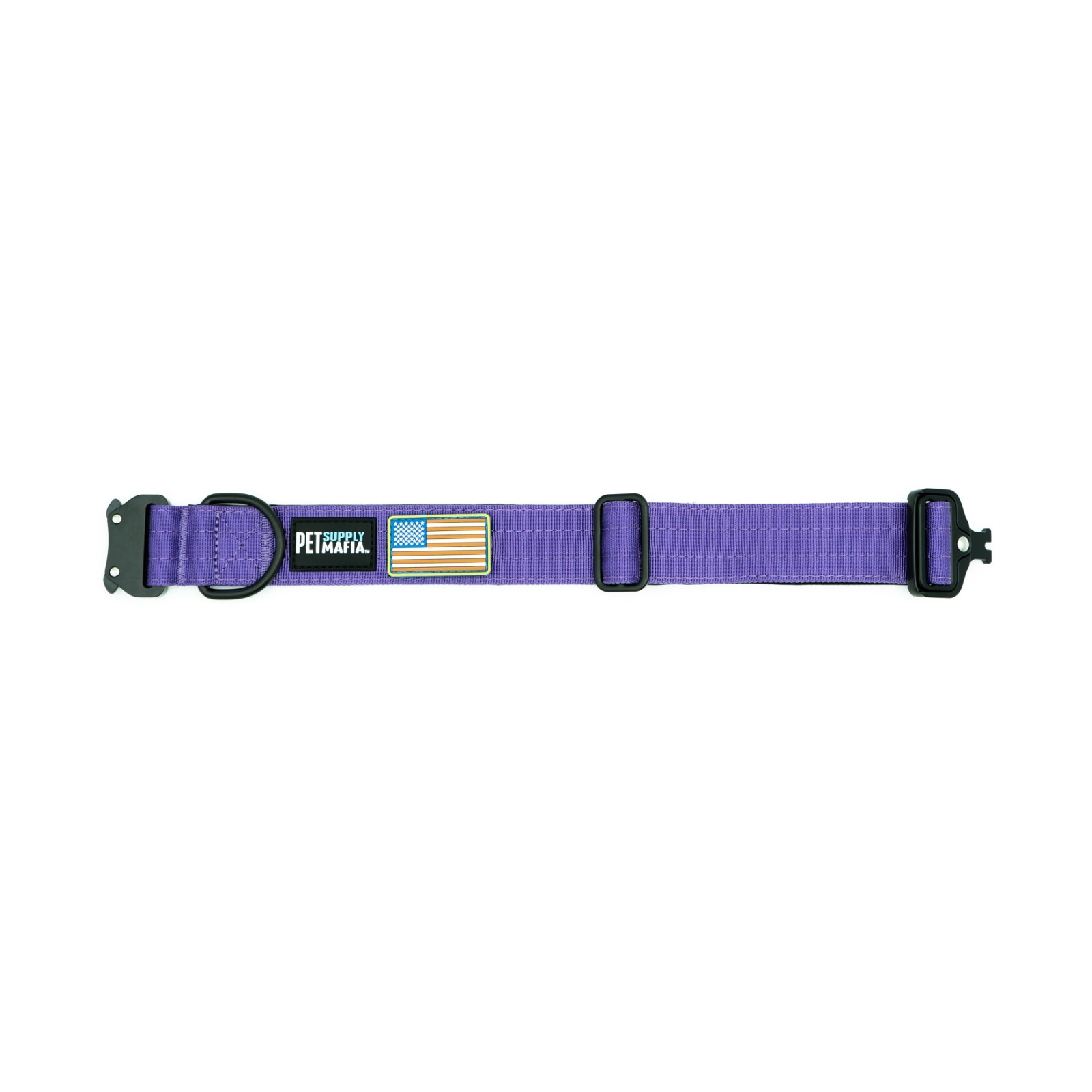 Tactical dog collar – 1.5in wide, Heavy duty with metal buckle USA flag – Blue,
