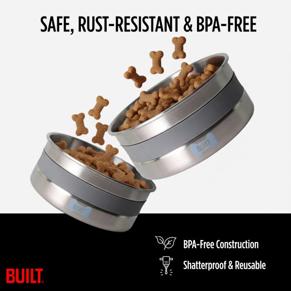 BUILT Dog Bowl – 64 Oz Stainless Steel Pet Bowl with Soft Grip & Non-Slip Base