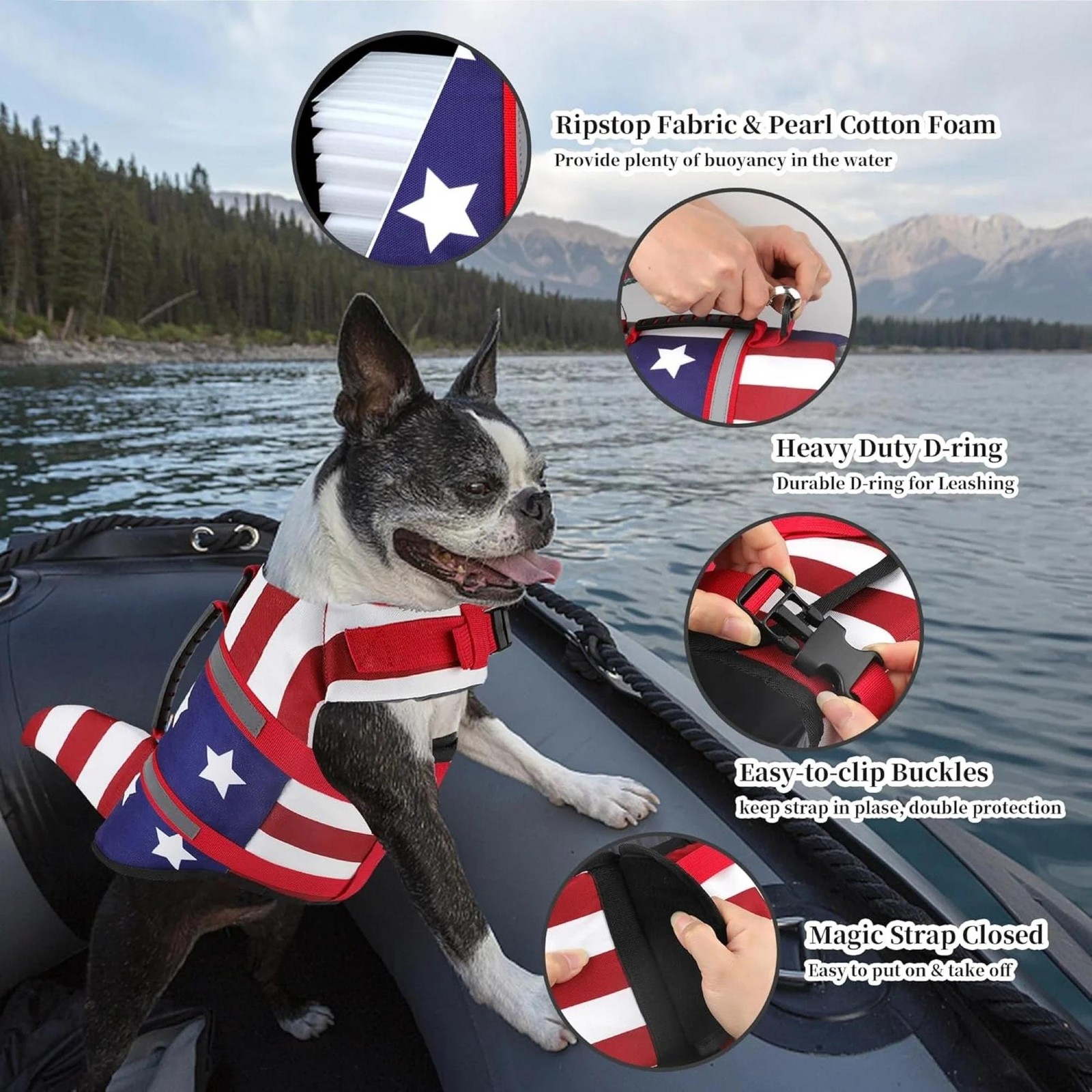 Dog Life Jacket Flotation Vest Medium Patriotic American Flag 20-28lbs Beagle