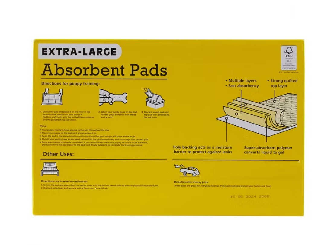 NEW Extra-Large Absorbent Pads, Kirkland Signature, 30 in L X 23 in W, 100-count