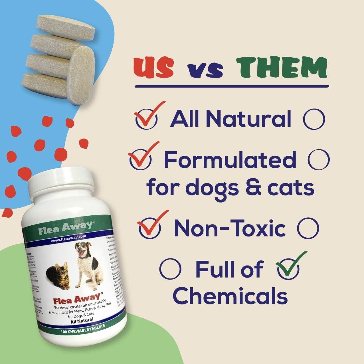 Flea Away 100 Chewable Tablets Flea, Tick & Mosquito Repellent for Dogs & Cats