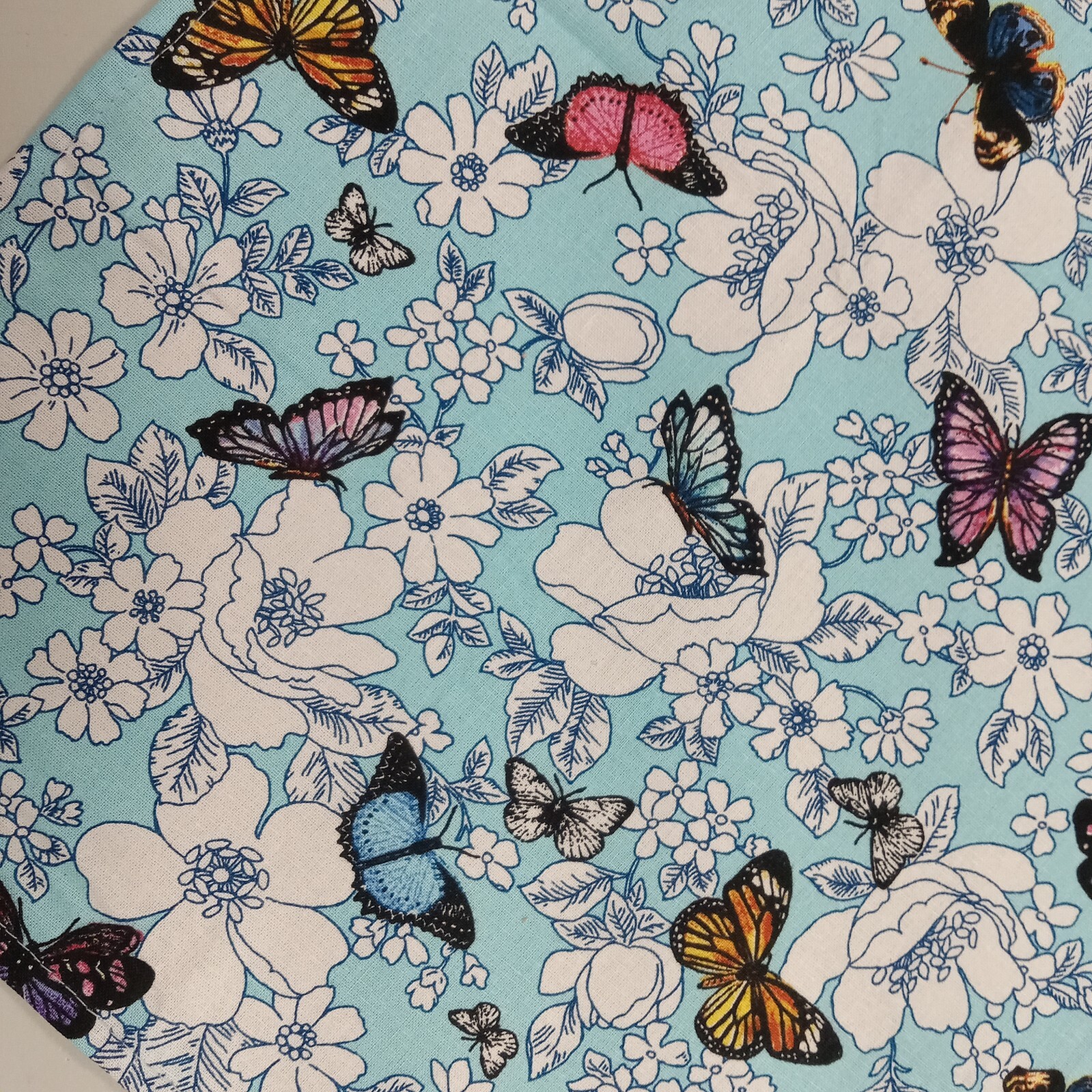 Dog Bandana/Scarf, Tie On, Floral, Butterflies, Blue, XS, S, M, L