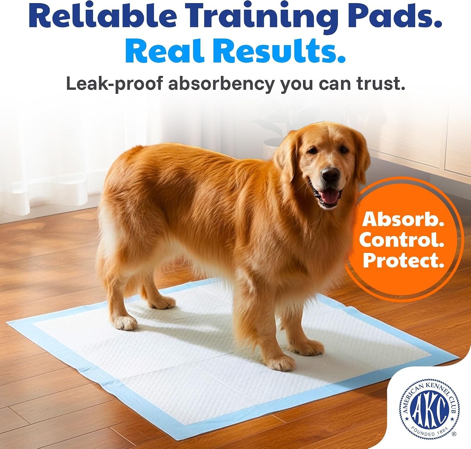 Extra Large 50 Count AKC Training Pads – 28″ x 30″, Odor-Neutralizing Technology