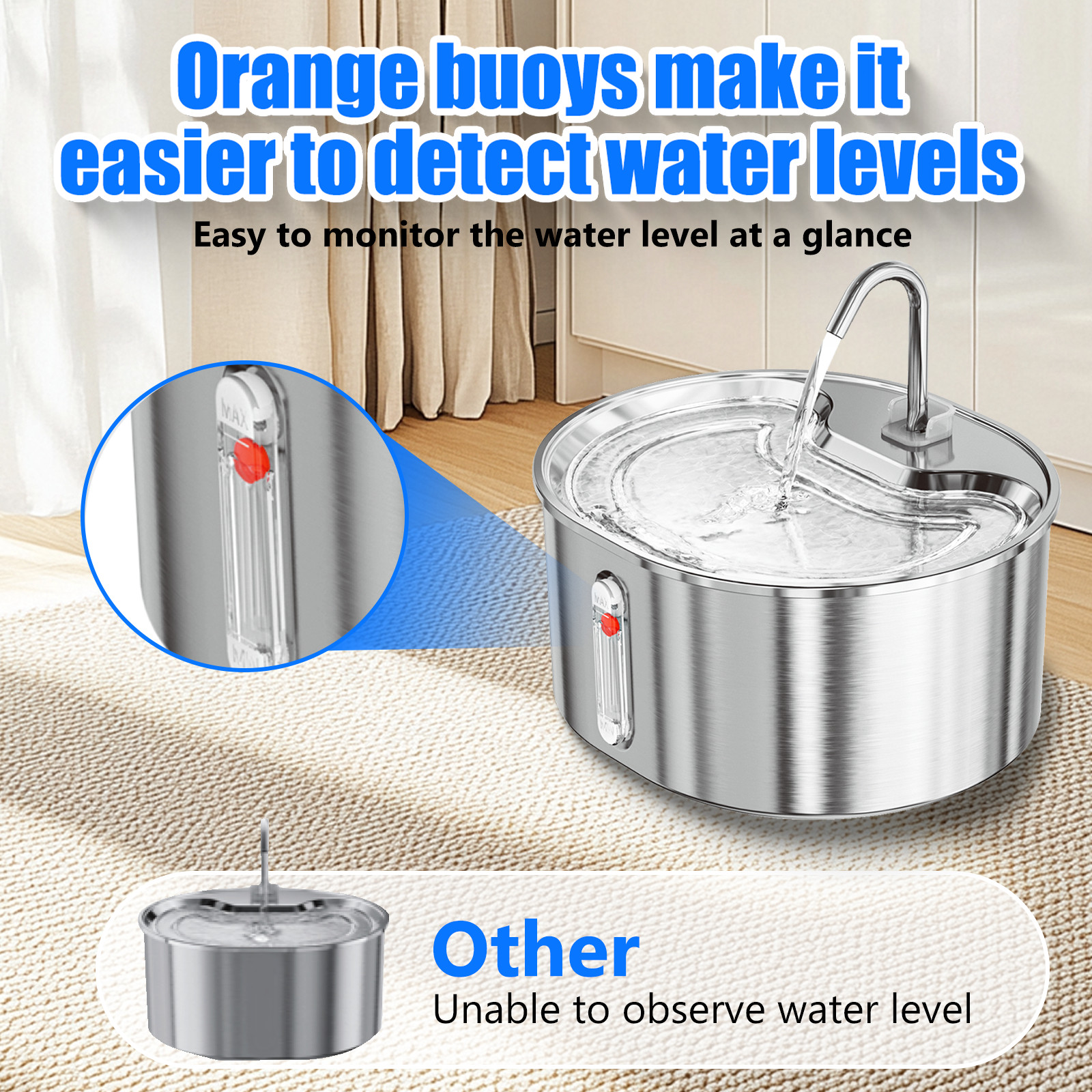 Cat Water Fountain Stainless Steel 108Oz/3.2L Corded Pet Water Dispenser